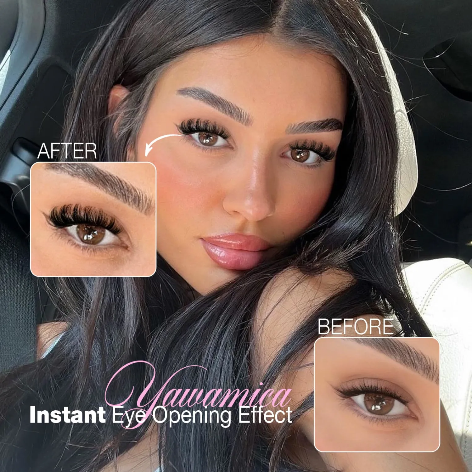Yawamica Russian Lashes Clear Band False Eyelashes Natural Wispy Fake Lashes D Curl Strip Lashes Faux Mink Eyelashes Criss-Cross Design Lash Strips 8 Pairs Pack