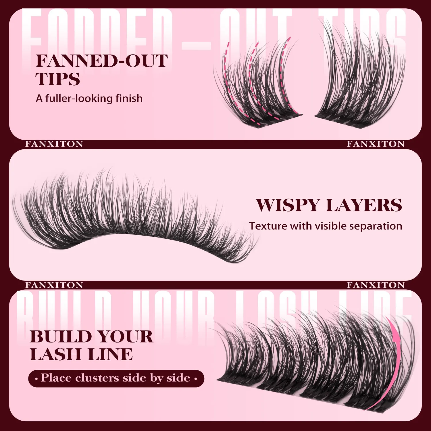 Natural Wispy Lash Clusters, Clear Band, 10-16mm, DIY Lash Extensions