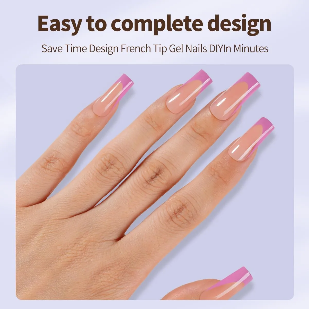 Misssix XBASICTIPS Pink French Tip Press On Nails, 150Pcs French Gel Nail Tips Long Square, Soft Gel Pre-shaped No Need to File 3 in 1 Tips, Fake Nails for Nail Art DIY Extension Designs 15 Sizes