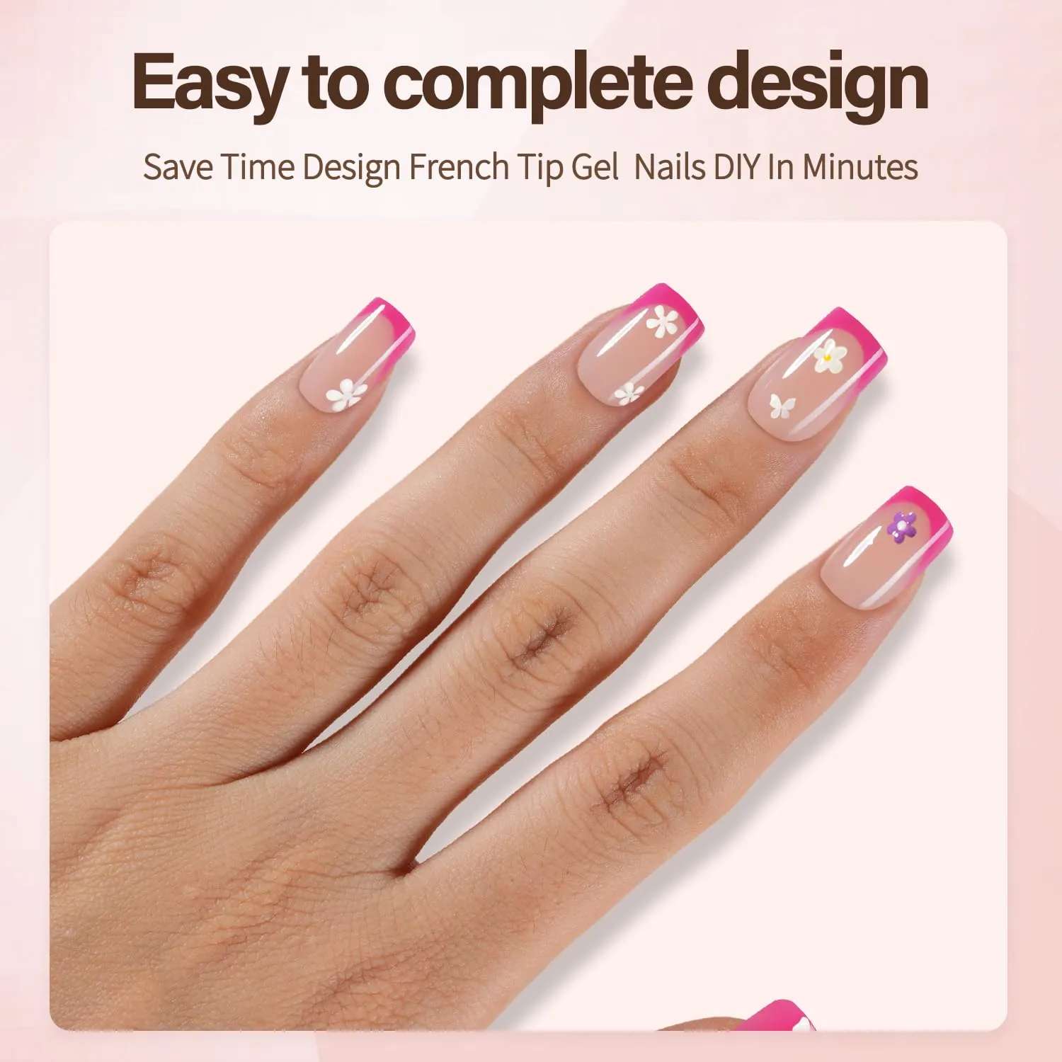 Misssix XBASICTIPS French Tip Press On Nails, 150 Pcs Purple Short Square French Gel Nail Tips, Soft Gel Soak Off Pre-shaped No File Need Fake Nails for Nail Art DIY 15 Sizes