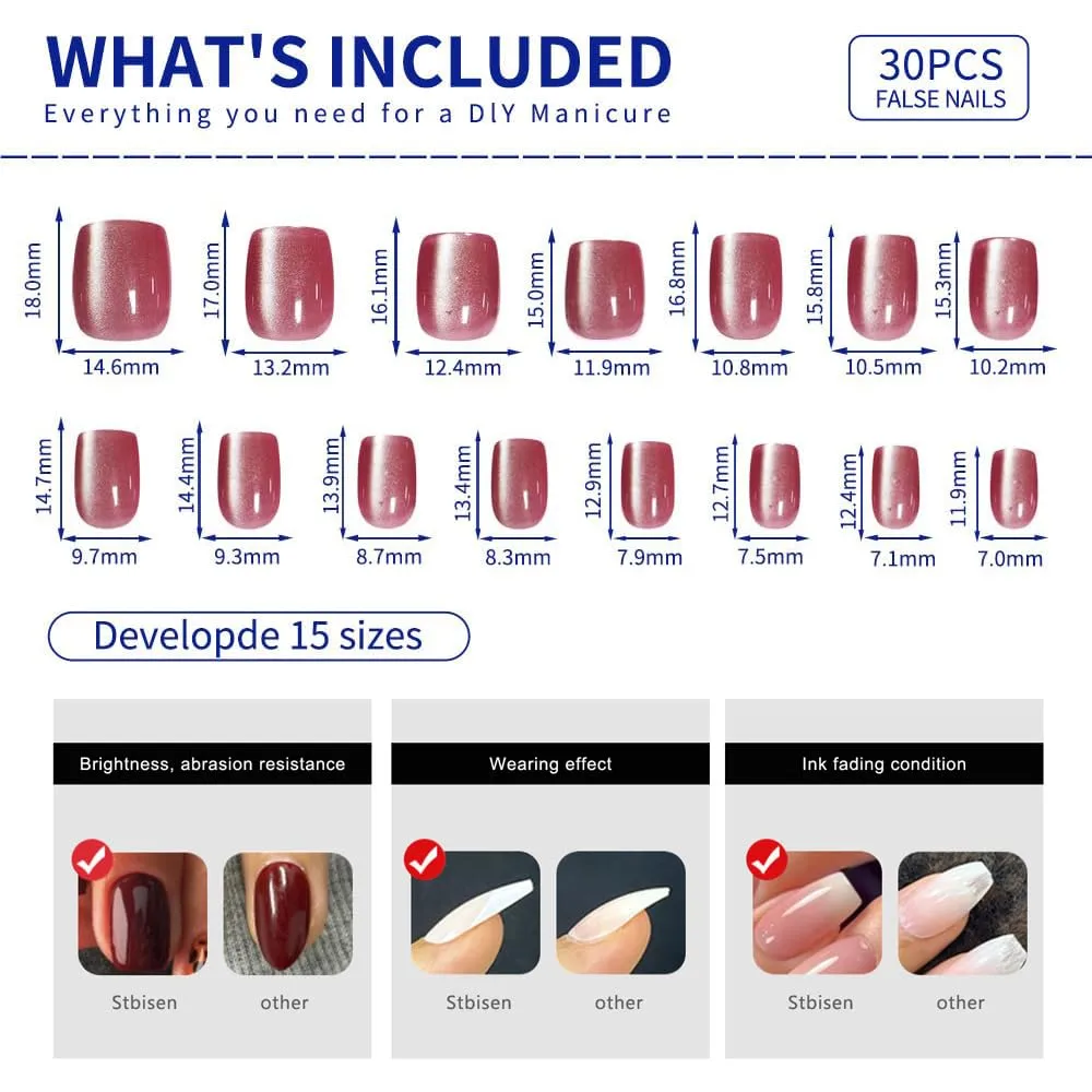 Jelly Rosy Pink Press On Nails Square – Short Cat Eye Fake Nails