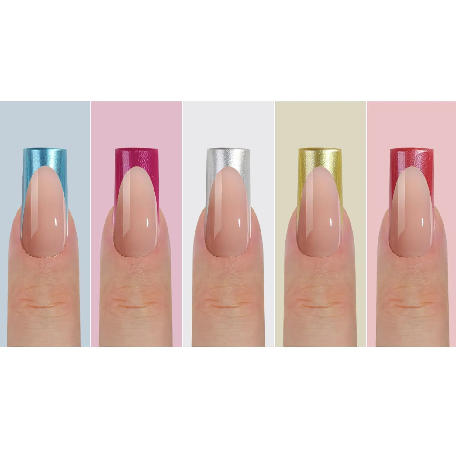 150Pcs French Tip Press on Nails Long Square Fake Nail Tips Chrome Blue Red Silver Gold Pink French Tip Nails Press ons Soft Gel Nail Tips Full Cover Stick on Nails for Women Nail Art DIY 15 Size