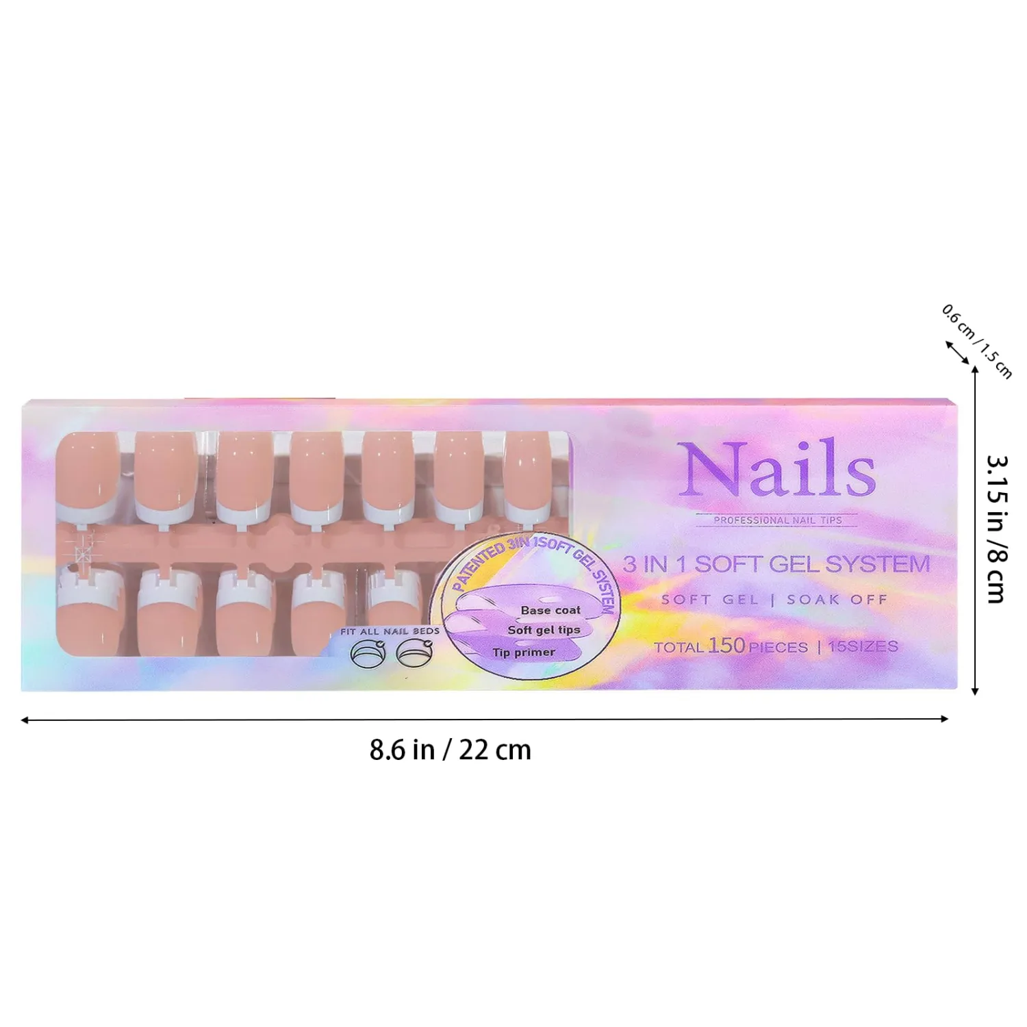 White French Tip Press on Nails - 150 pcs Short Square Press on Nails Soft Gel Nail Tips 15 Sizes Nude Extra Short Square Fake Nail Acrylic Stick on Nails for Women Manicure