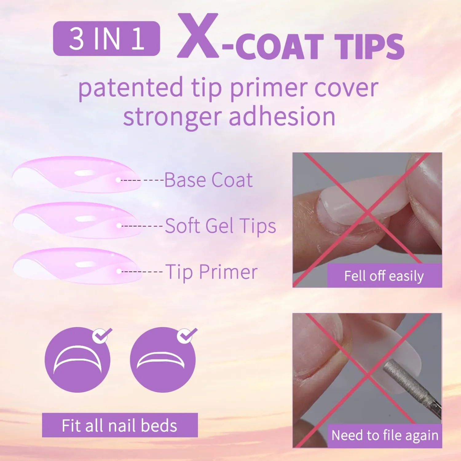 150Pcs White French Tip Press on Nails Medium Coffin Fake Nails 15 Size Soft Gel Nail Tips Full Cover Glossy False Nails with Designs Nude Acrylic Glue on Nail Stick on Nail for Women Girls Manicure