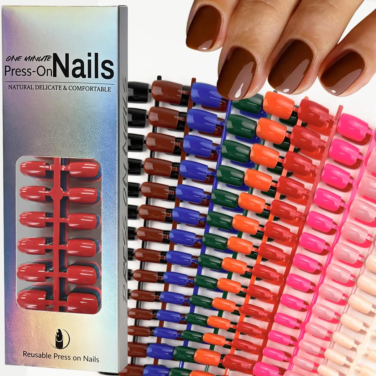 270 Press on Nails Short Square Fake Nails 9 Color Soft Gel Full Cover False Nails 15 Sizes Reusable Artificial Fake Nails Stick on Nail for Women Manicure