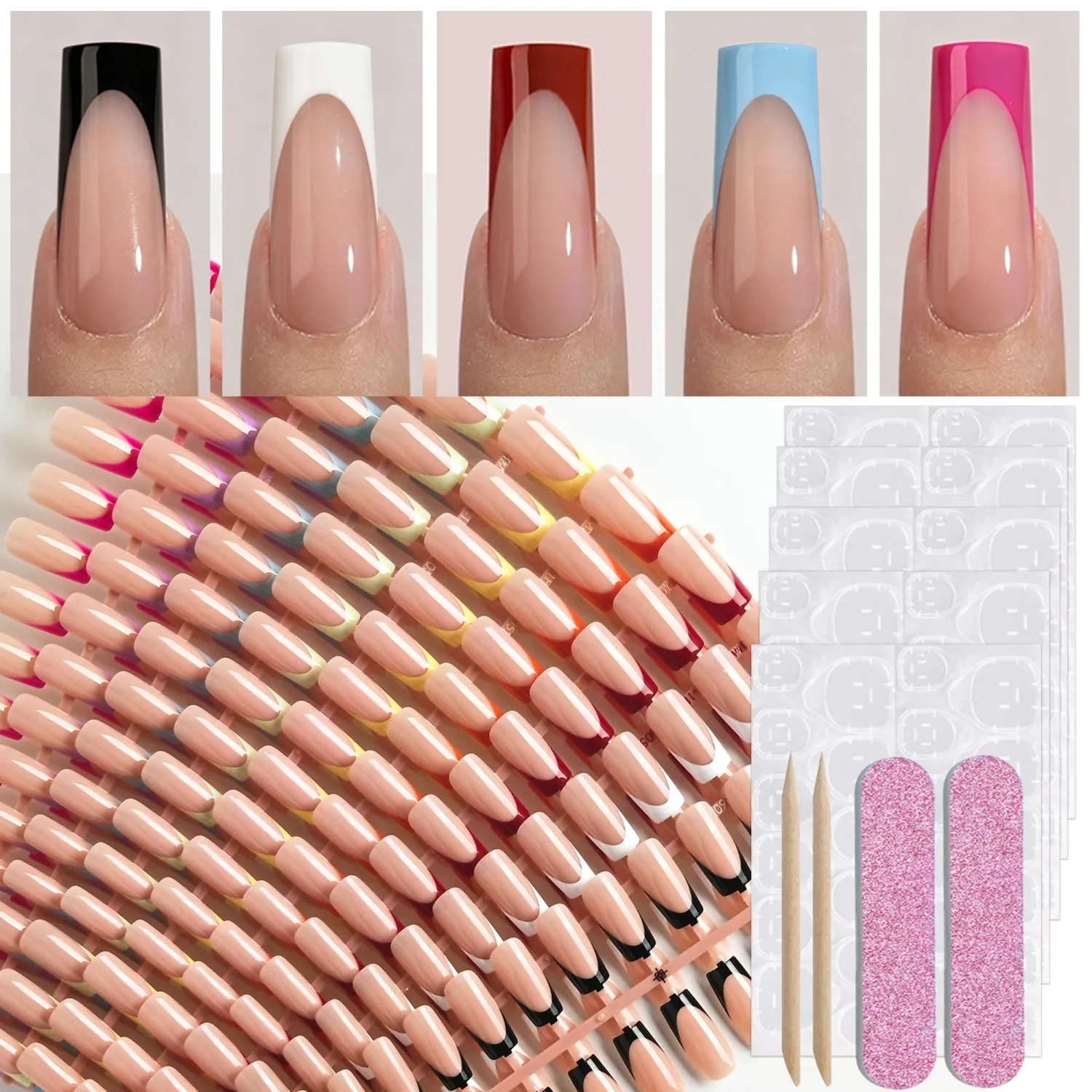 270Pcs French Tip Press on Nails Long Square Fake Nails 9 Color Soft Gel Full Cover False Nails 15 Sizes Artificial Acrylic Nails Stick on Nail for Women Manicure