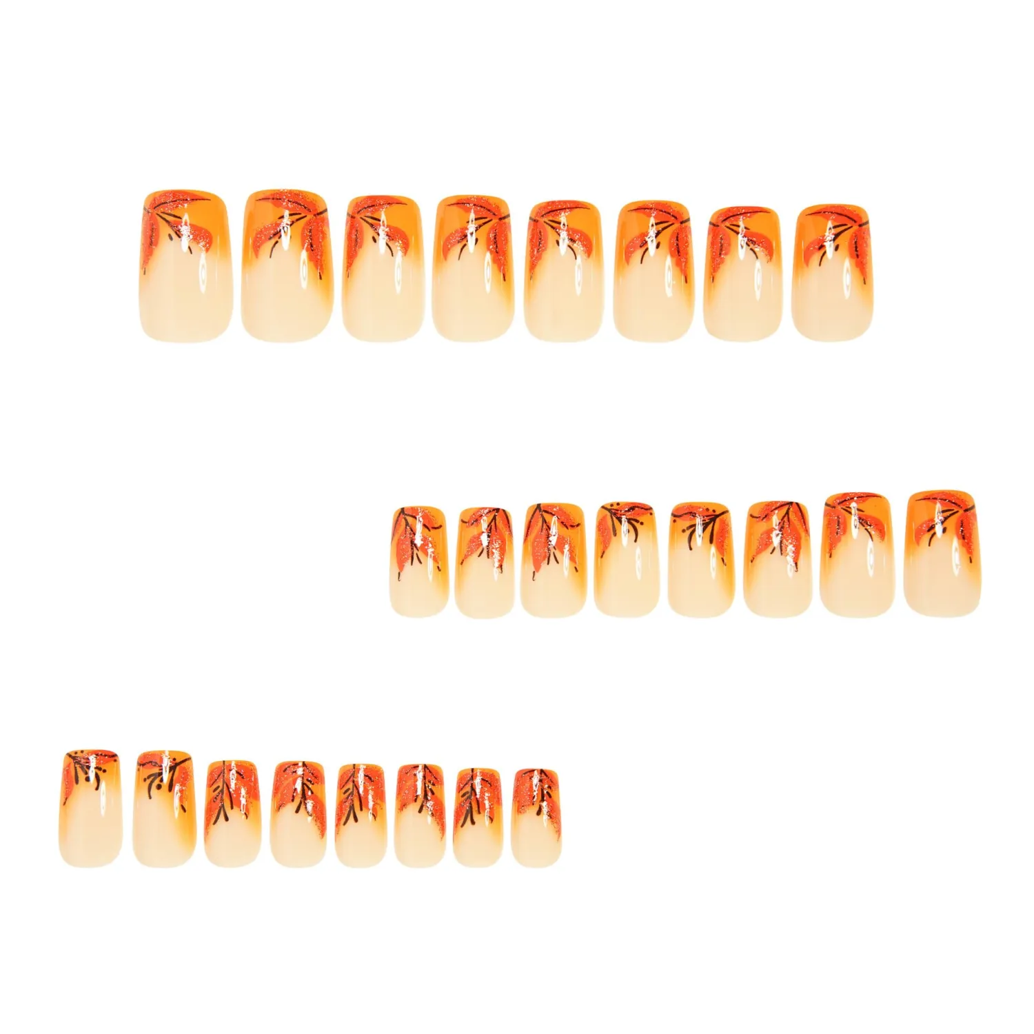 Fall Press on Nails Red Brown French Tip Fake Nails Medium Square False Nails for Women Gradient Nude Pink Autumn Stick on Nail Maple Leaves Full Cover Glue on Nail Manicure Kit 24Pcs