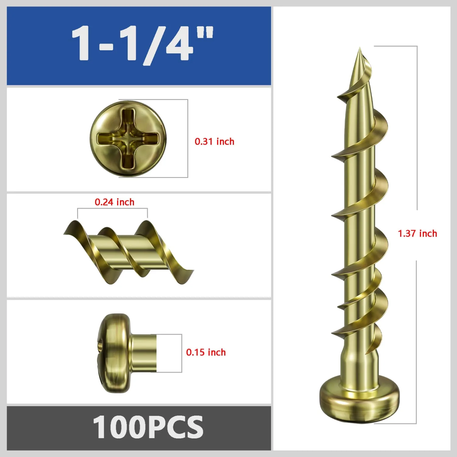 Wensilon (100 pcs) walldog Screws wall Dog Drywall Anchors 1-1/4" Yellow Zinc, Bolt Anchor, Duty Hollow Wall Anchors
