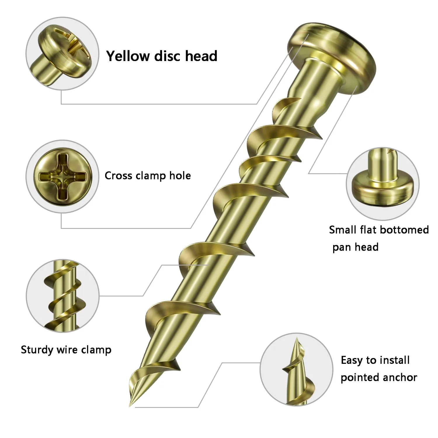 Wensilon (100 pcs) walldog Screws wall Dog Drywall Anchors 1-1/4" Yellow Zinc, Bolt Anchor, Duty Hollow Wall Anchors