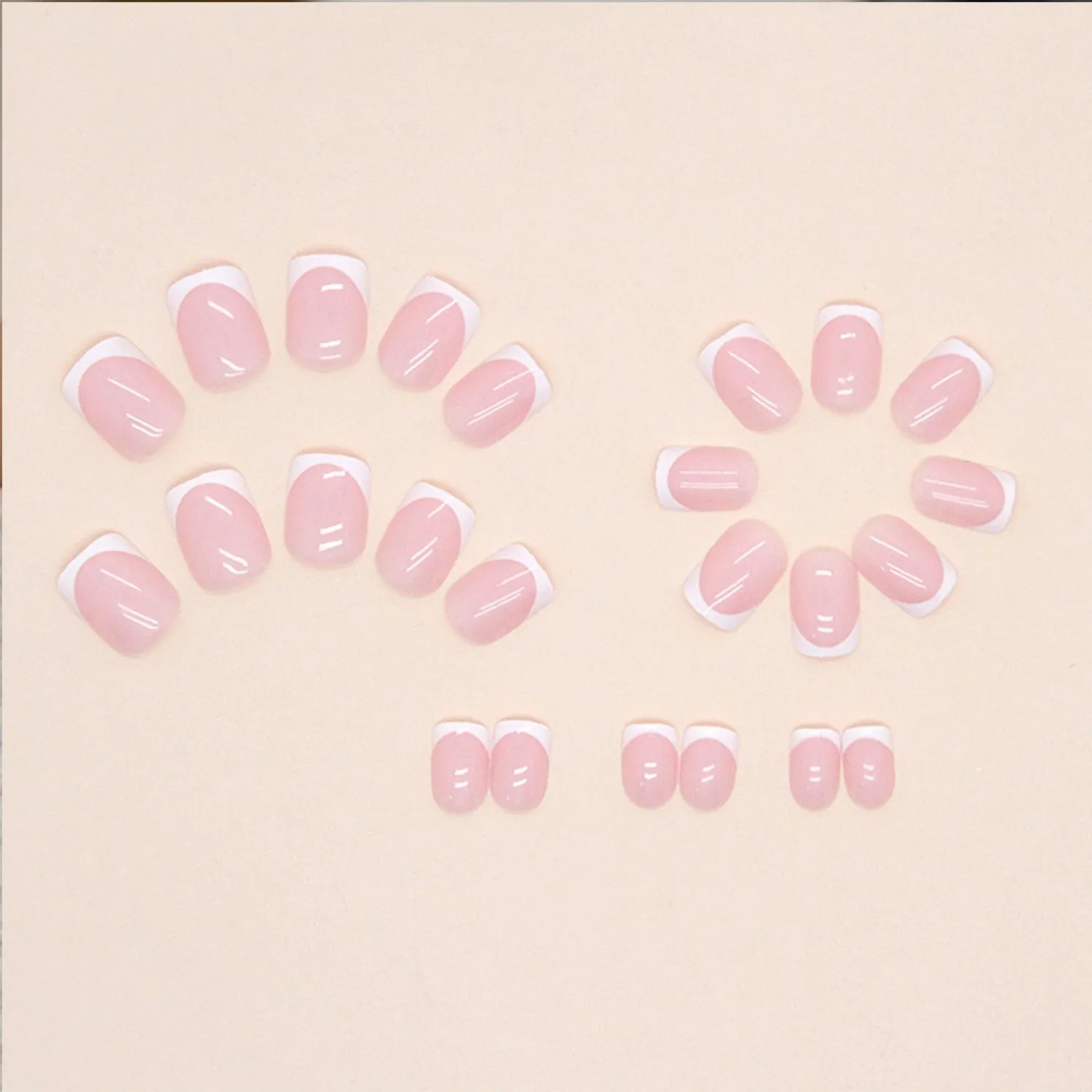 White French Tip Press on Nails Short Square Fake Nails Pink Stick on Nails Full Cover Reusable Glossy Acrylic False Nails Artificial Glue on Nails for Women Manicure 24 Pcs