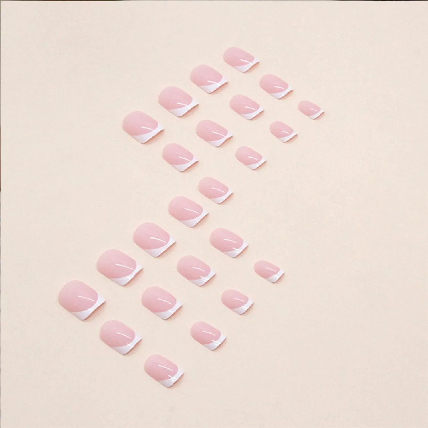 White French Tip Press on Nails Short Square Fake Nails Pink Stick on Nails Full Cover Reusable Glossy Acrylic False Nails Artificial Glue on Nails for Women Manicure 24 Pcs