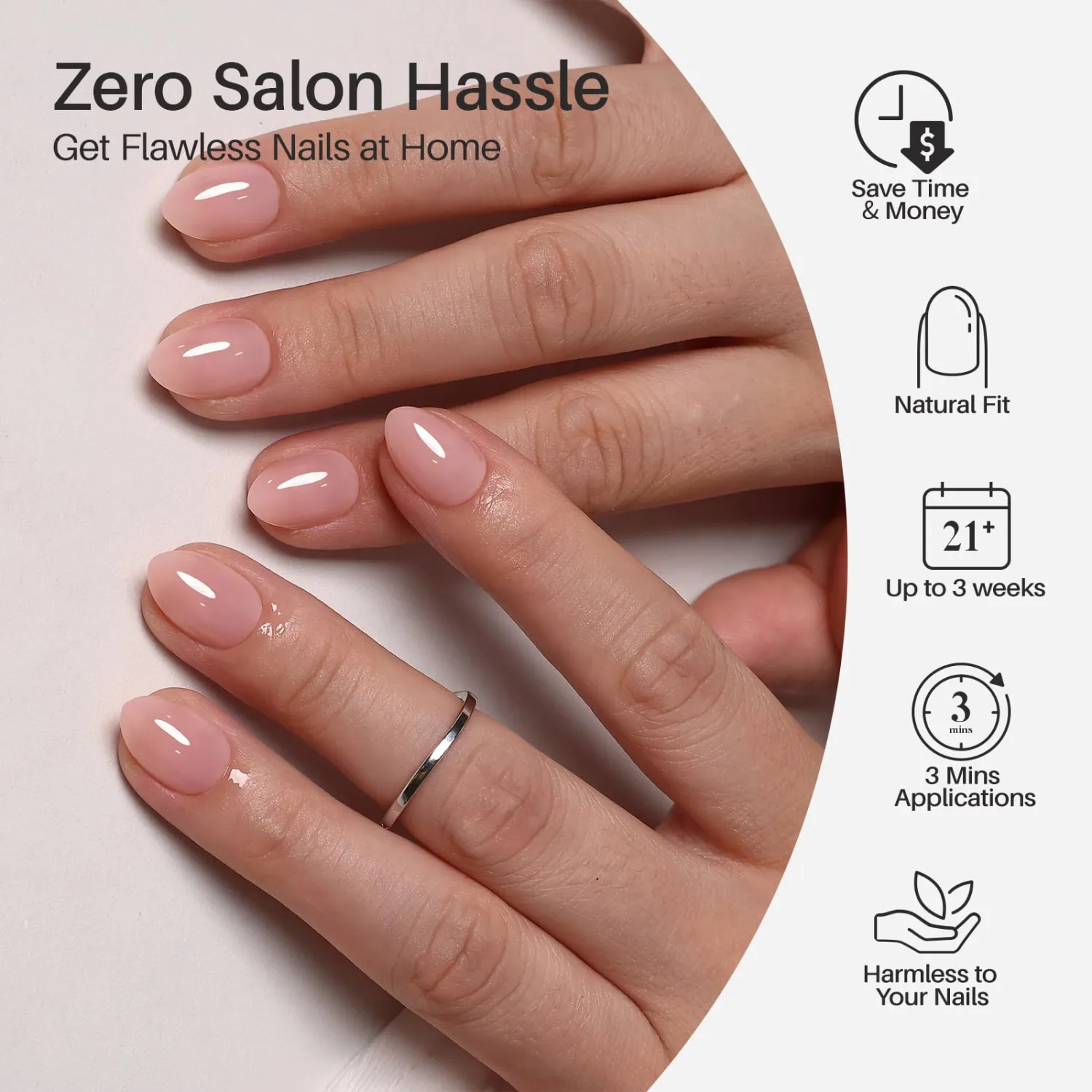 SHANGMENG Press on Nails, Extra Short Almond Nude Fake Nails, Soft Gel
