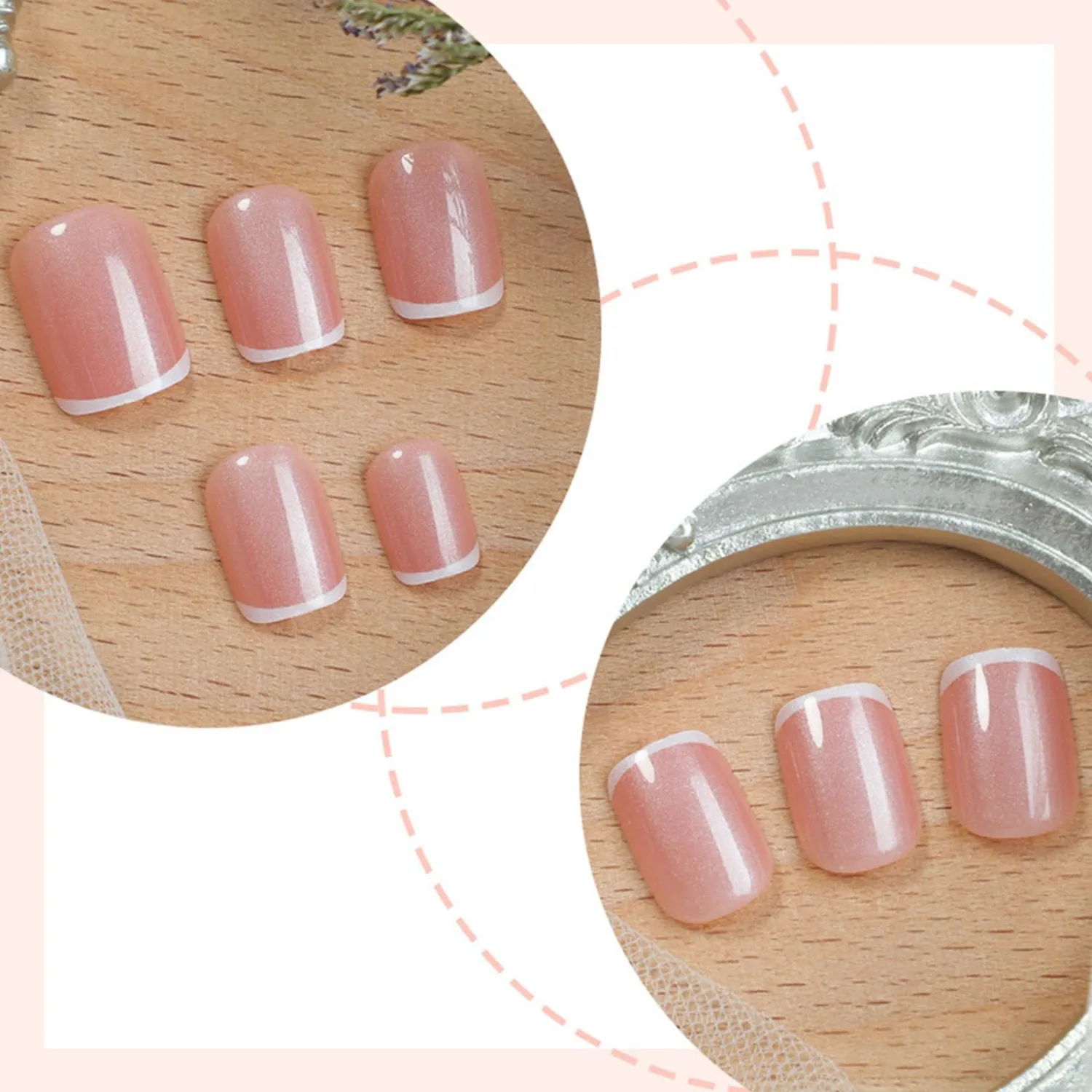 French Tip Press on Nails Short Square Fake Nails with Glossy Designs White Nails Press ons Nude Glue on Nails Simple Acrylic Nails Cute Stick on Nails for Women 24Pcs