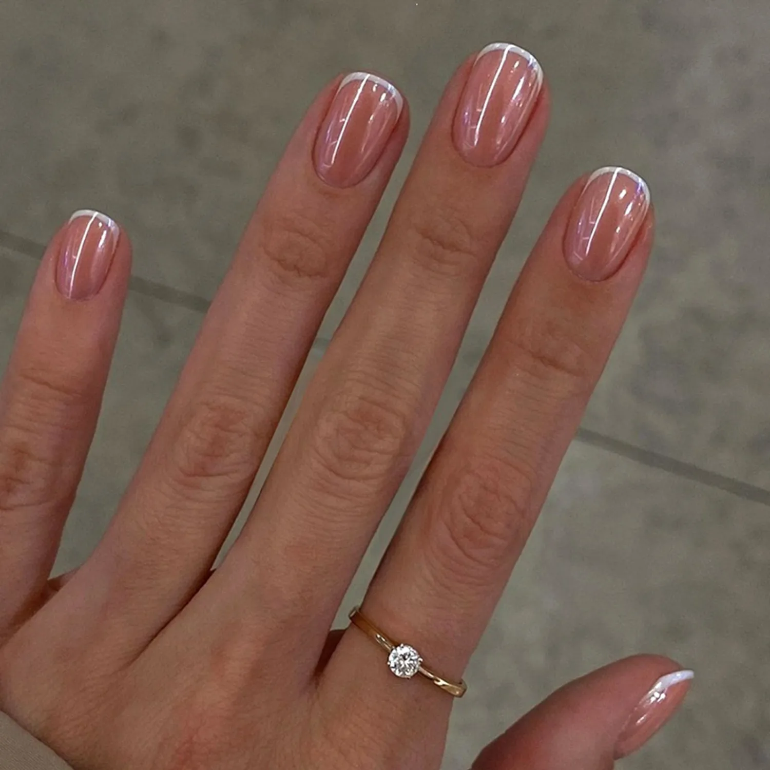 French Tip Press on Nails Short Square Fake Nails with Glossy Designs White Nails Press ons Nude Glue on Nails Simple Acrylic Nails Cute Stick on Nails for Women 24Pcs