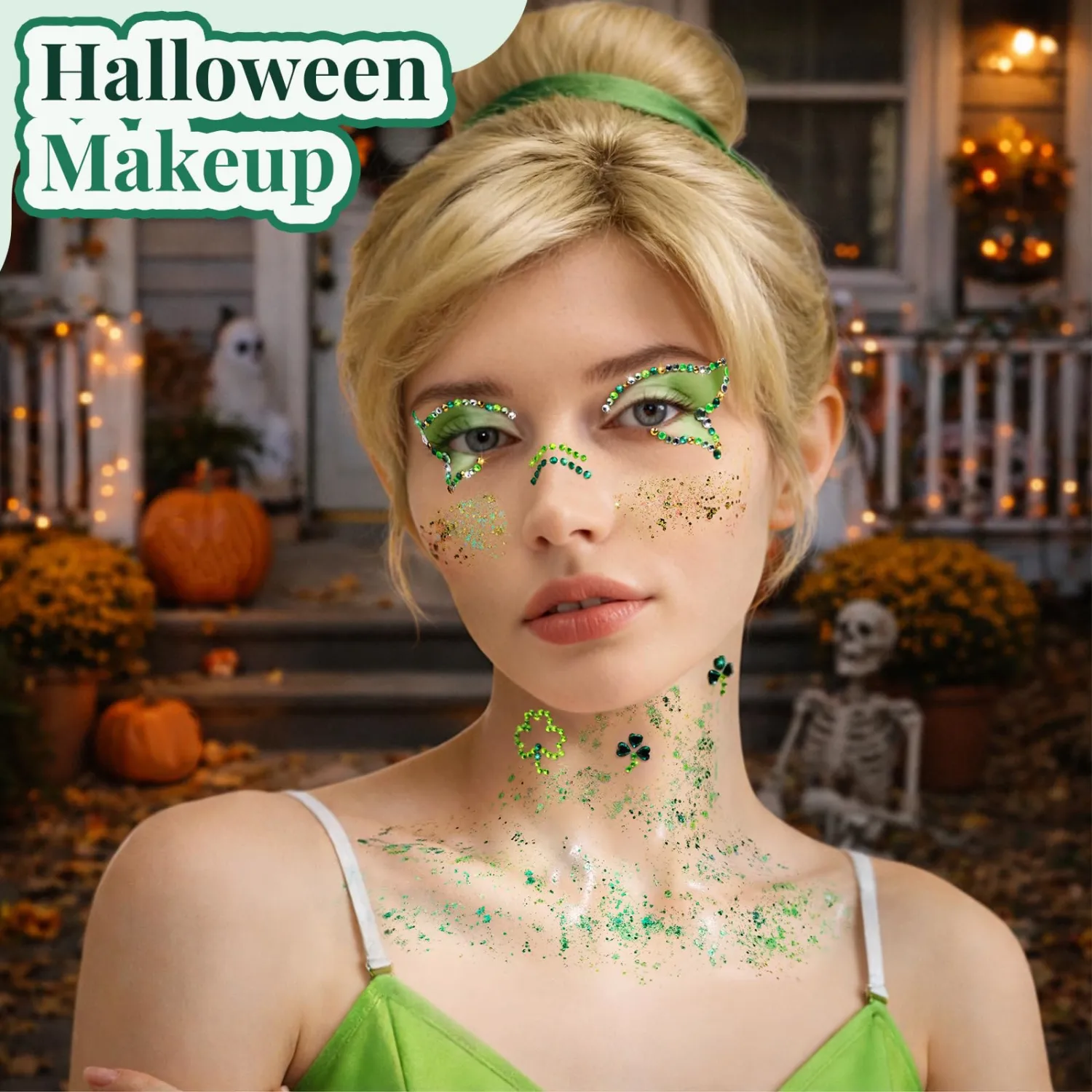 YGDZ Green Face Glitter, Gold Body Glitter Gel, Green Face Gems for Women, Gold Face Stickers, Festival Makeup, Saint Patrick's Day Outfits for Women, Rave Accessories