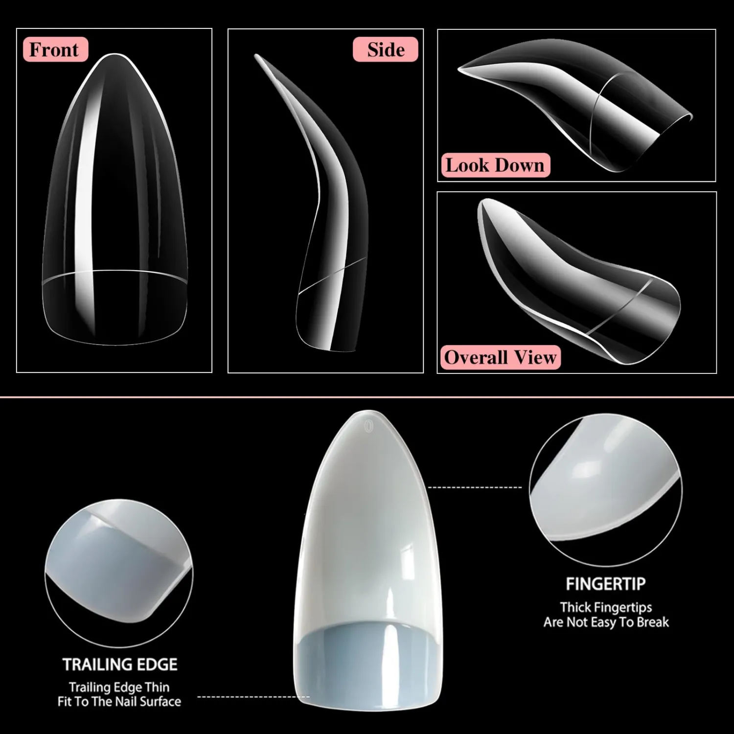 BlueZOO Curved Stiletto Gel Nail Tips Half Cover Raptor Eagle Claw Nail Kit