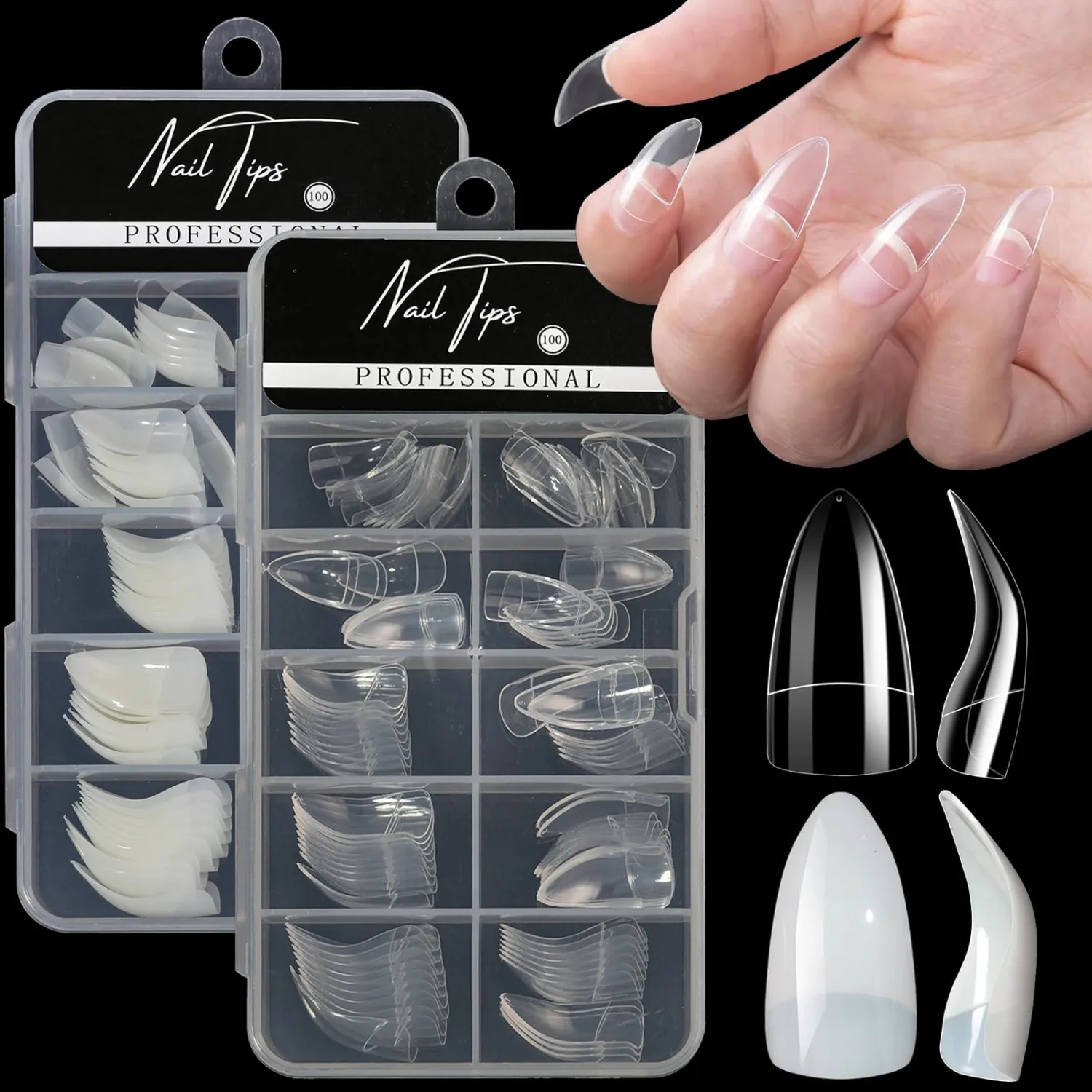 BlueZOO Curved Stiletto Gel Nail Tips Half Cover Raptor Eagle Claw Nail Kit