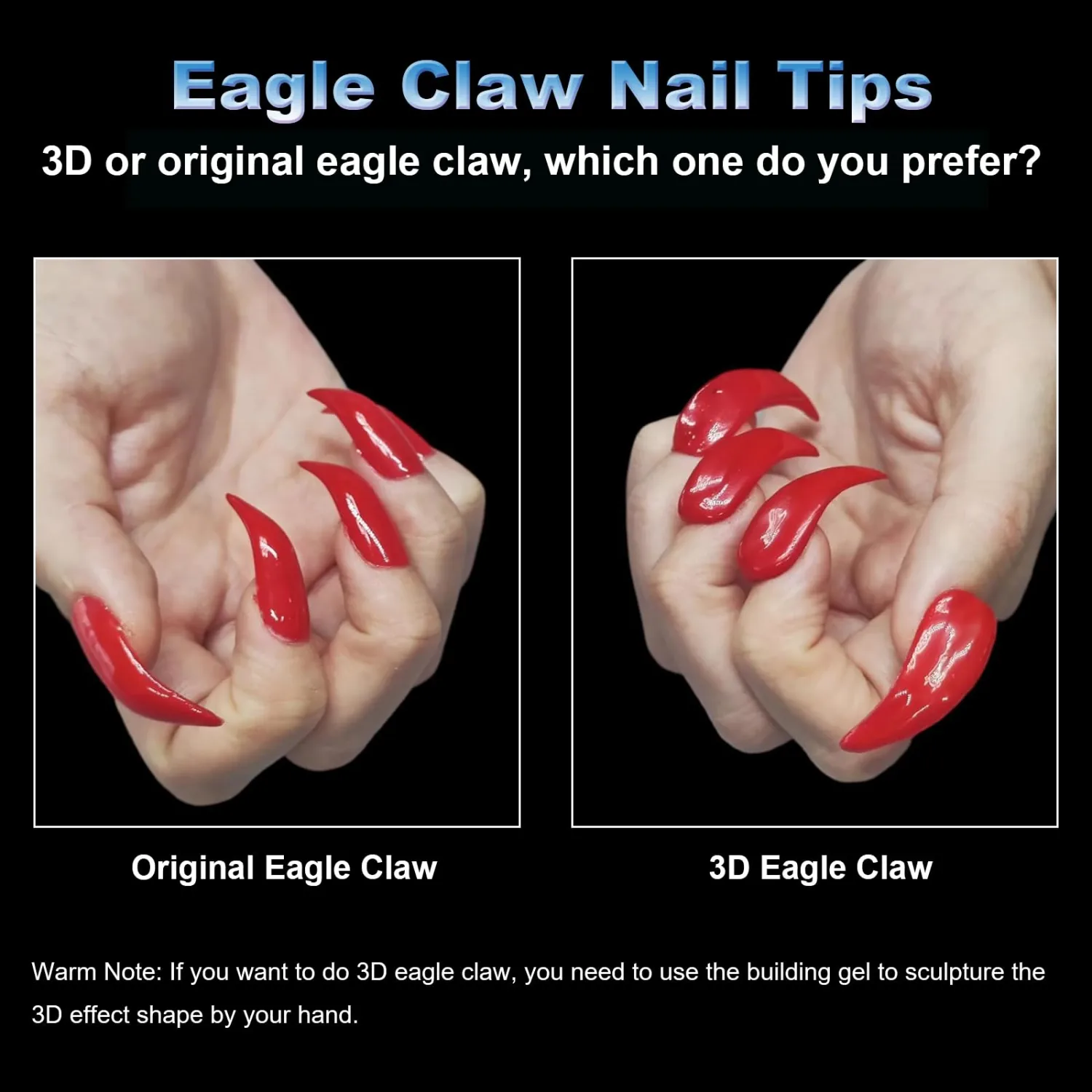 BlueZOO Curved Stiletto Gel Nail Tips Half Cover Raptor Eagle Claw Nail Kit
