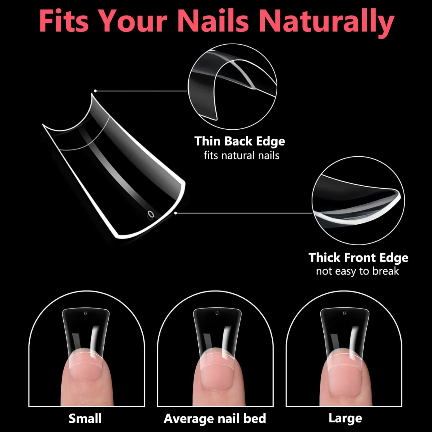 BlueZOO Half Cover Duck Nail Tips 500Pcs Acrylic Wide French Nails 10 Sizes