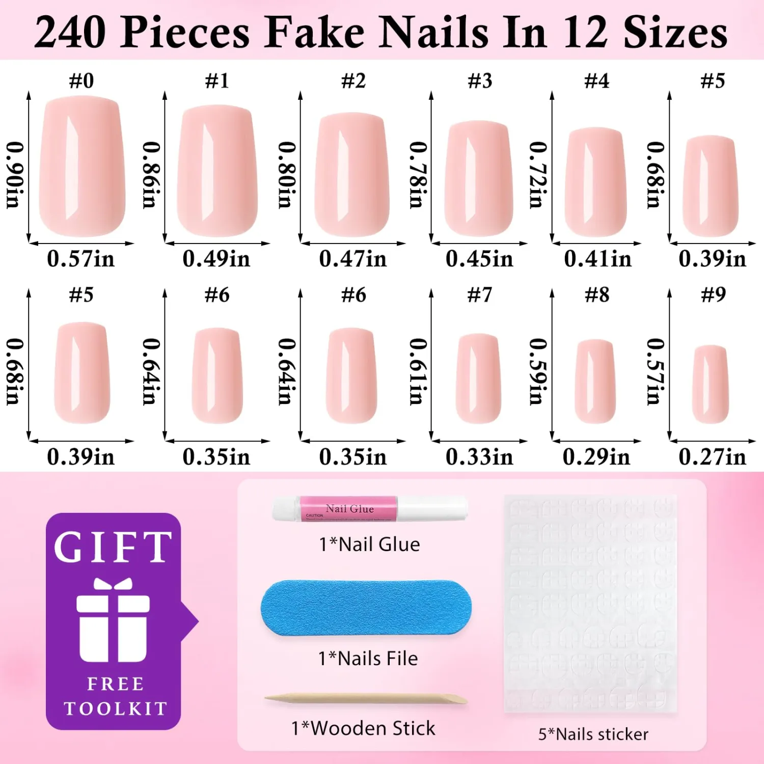 240pc Nude Press on Nails Medium Square Fake Nail with Glue & Adhesive Tabs,Nude Glue on Nails Medium Press ons Nail Square Acrylic Nail Press-on False Nail Artificial Fingernail for Women