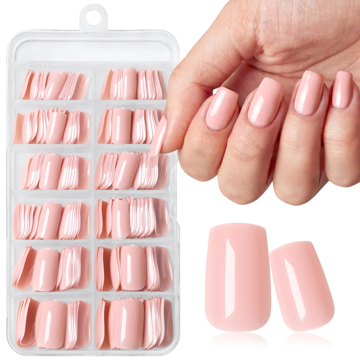 240pc Nude Press on Nails Medium Square Fake Nail with Glue & Adhesive Tabs,Nude Glue on Nails Medium Press ons Nail Square Acrylic Nail Press-on False Nail Artificial Fingernail for Women