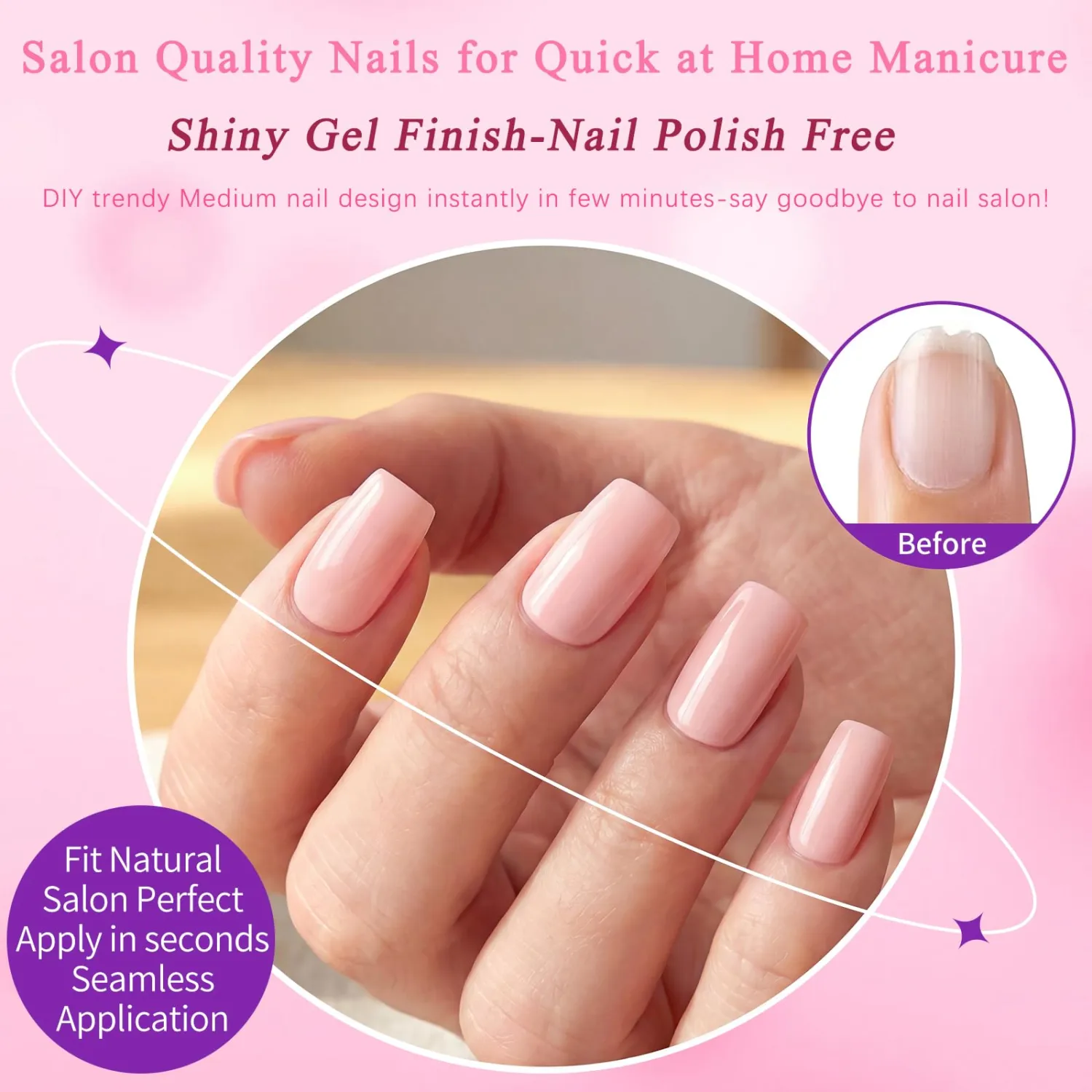 240pc Nude Press on Nails Medium Square Fake Nail with Glue & Adhesive Tabs,Nude Glue on Nails Medium Press ons Nail Square Acrylic Nail Press-on False Nail Artificial Fingernail for Women
