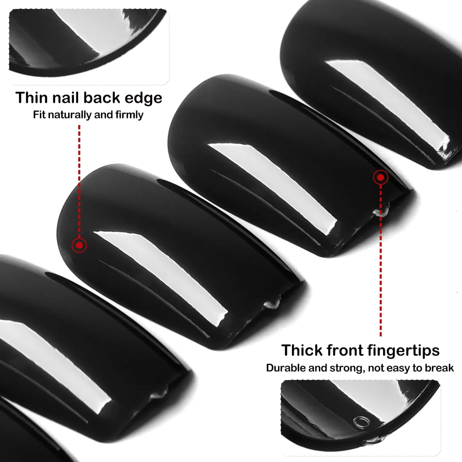 240pc Black Press on Nails Medium Square Fake Nail with Glue & Adhesive Tabs, Black Glue on Nails Medium Press ons Nail Square Acrylic Nail Press-on False Nail Artificial Fingernail for Women