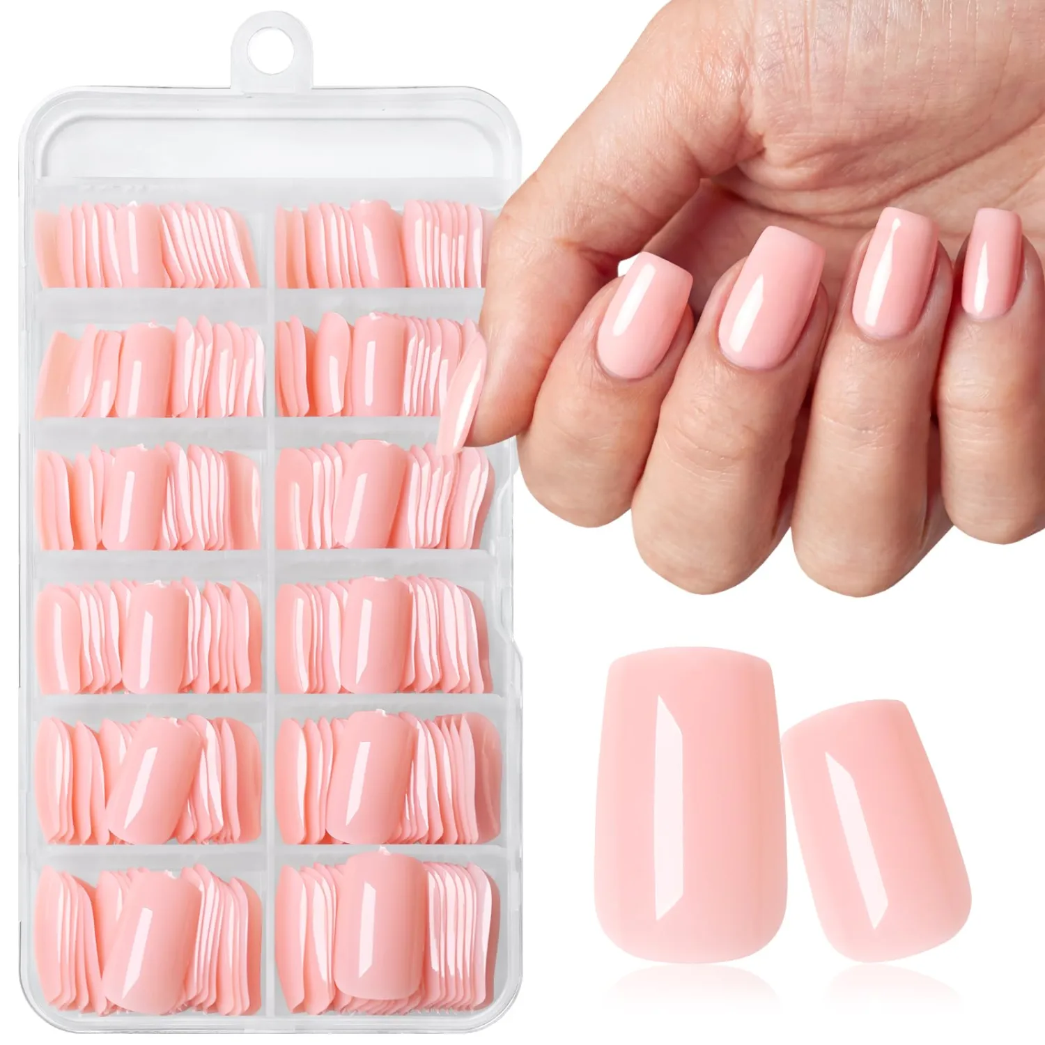 240pc Nude Pink Press on Nails Medium Square Fake Nail with Glue & Adhesive Tabs,Nude Glue on Nails Medium Press ons Nail Square Acrylic Nail Press-on False Nail Artificial Fingernail for Women