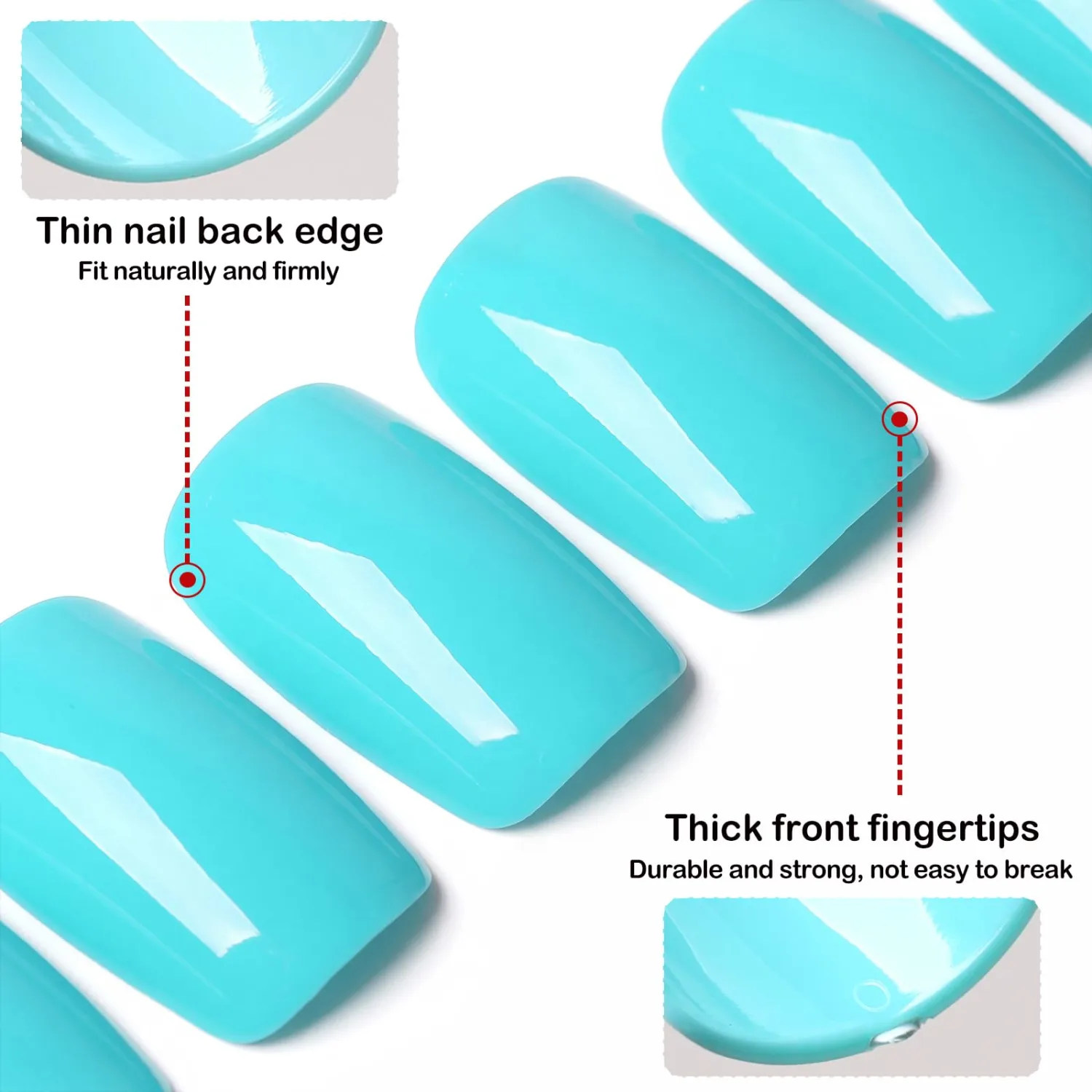 240pc Turquoise Blue Press on Nails Medium Square Fake Nail with Glue & Adhesive Tabs,Blue Glue on Nails Medium Press ons Nail Square Acrylic Nail Press-on False Nail Artificial Fingernail for Women