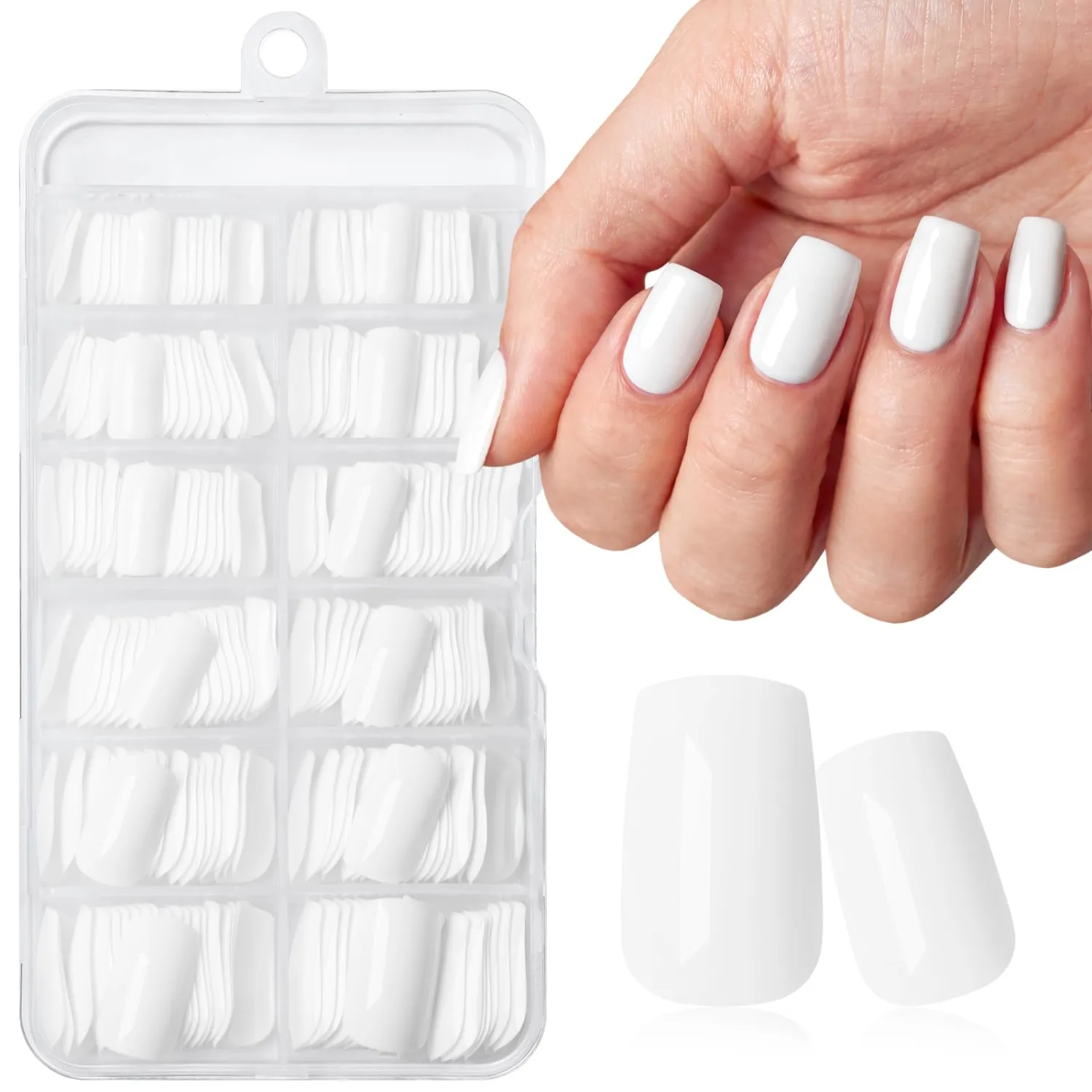 240pc White Press on Nails Medium Square Fake Nail with Glue & Adhesive Tabs,White Glue on Nails Medium Press ons Nail Square Acrylic Nail Press-on False Nail Artificial Fingernail for Women