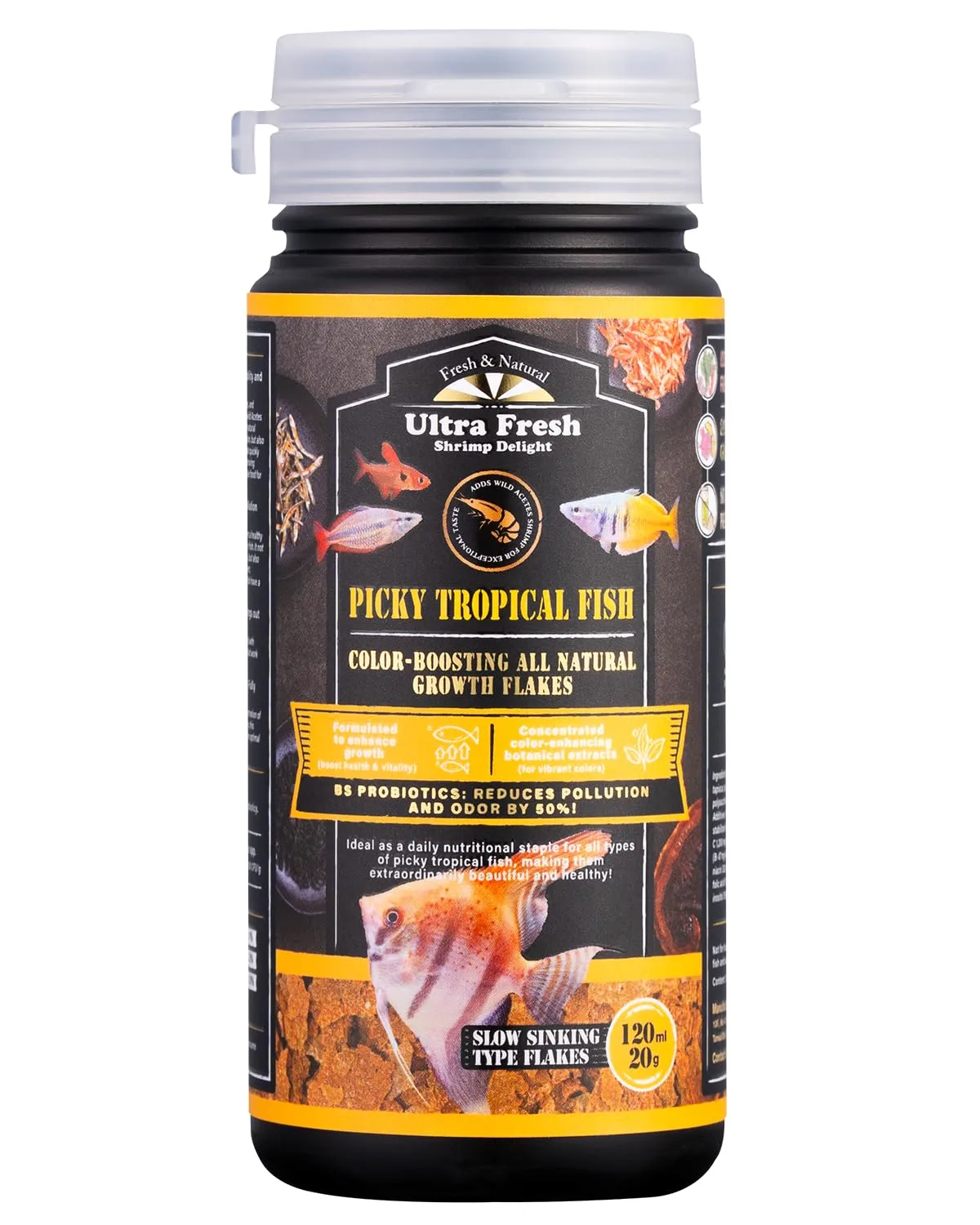 Ultra Fresh Tropical Fish Flakes Food, Color Boosting, All Natural, Complete Nutrition for Tropical Fish, Discus, Angelfish 0.7oz