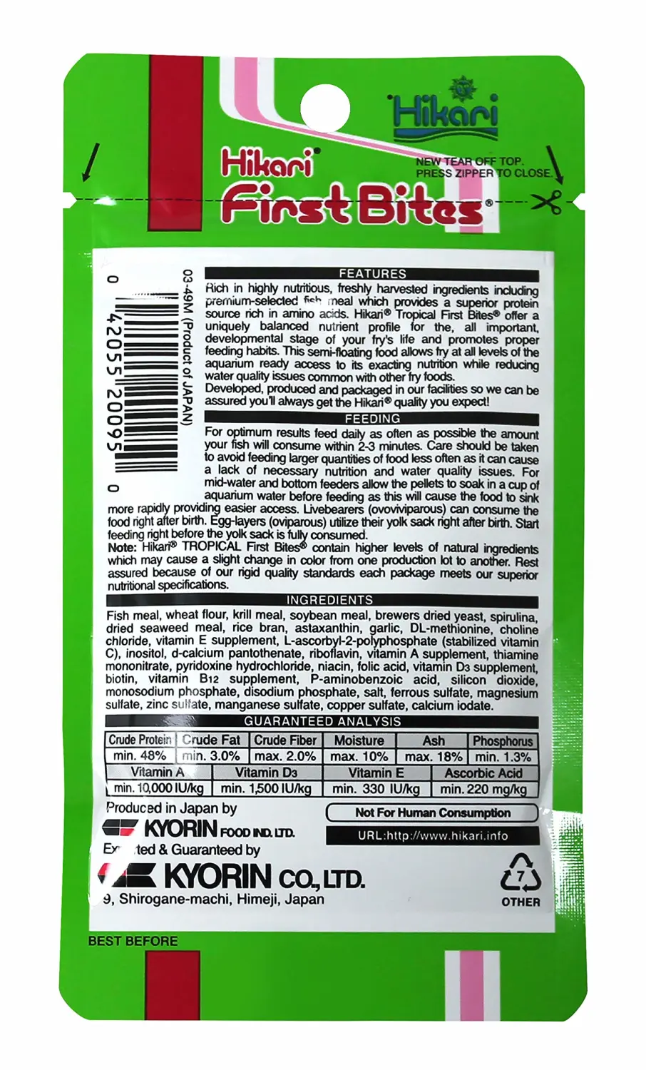 Hikari® First Bites® Slow-Sinking Granule, Daily Tropical Food for Fry and Newborn Fish, 0.35 oz (10g)