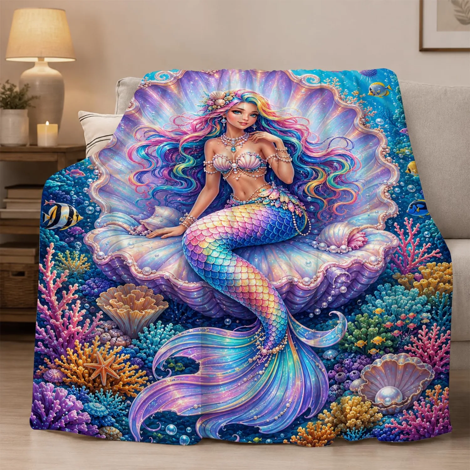 Mermaid Blanket Plush Throw Gifts for Women Girls Kids 50"X60"