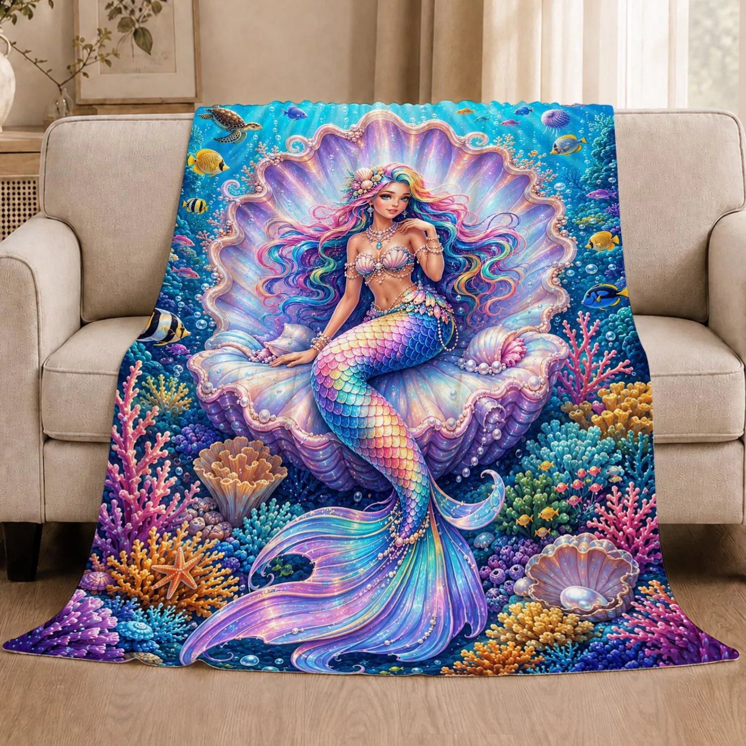 Mermaid Blanket Plush Throw Gifts for Women Girls Kids 50"X60"