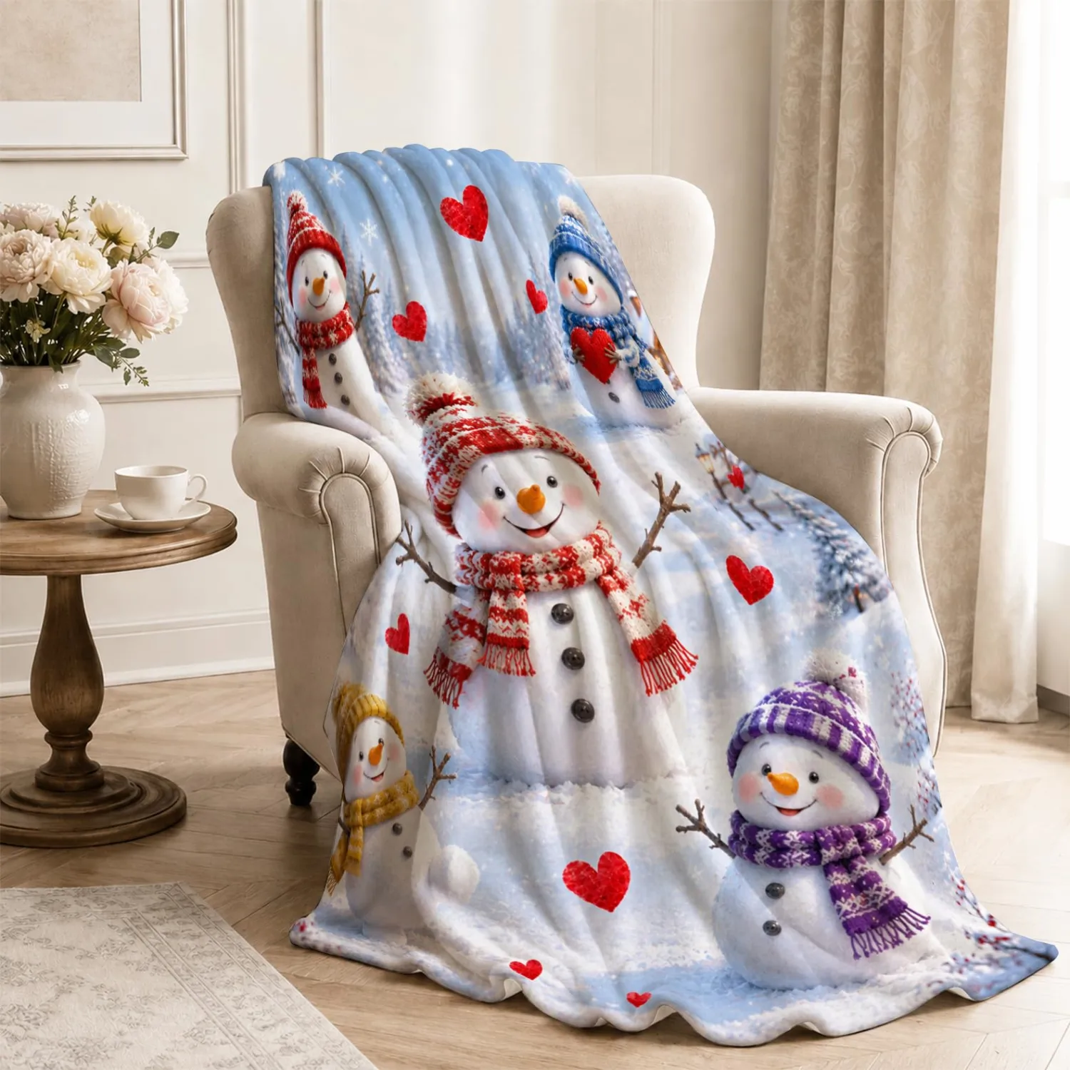 Snowman Blanket Plush Fleece Throw Gifts for Women Girls Kids 50"X60"