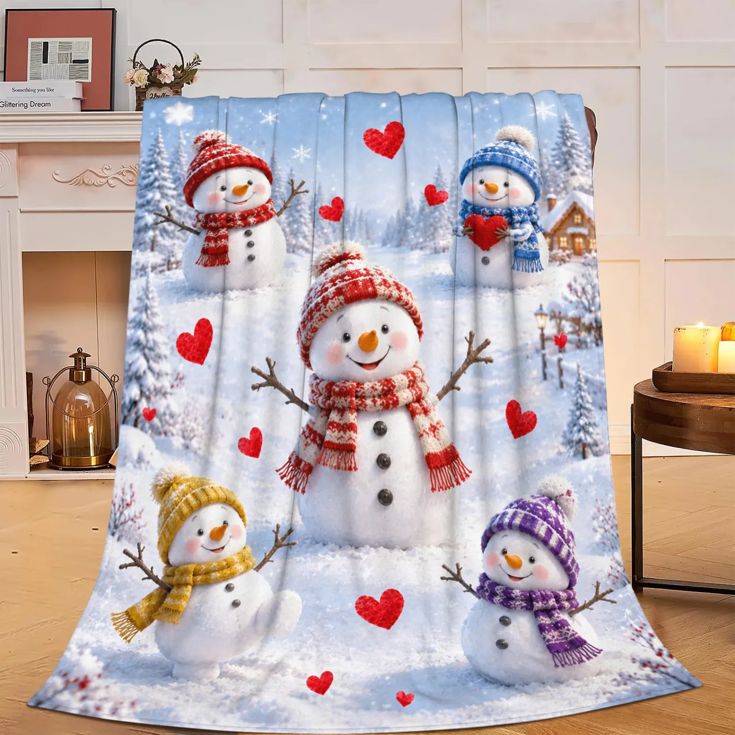 Snowman Blanket Plush Fleece Throw Gifts for Women Girls Kids 50"X60"