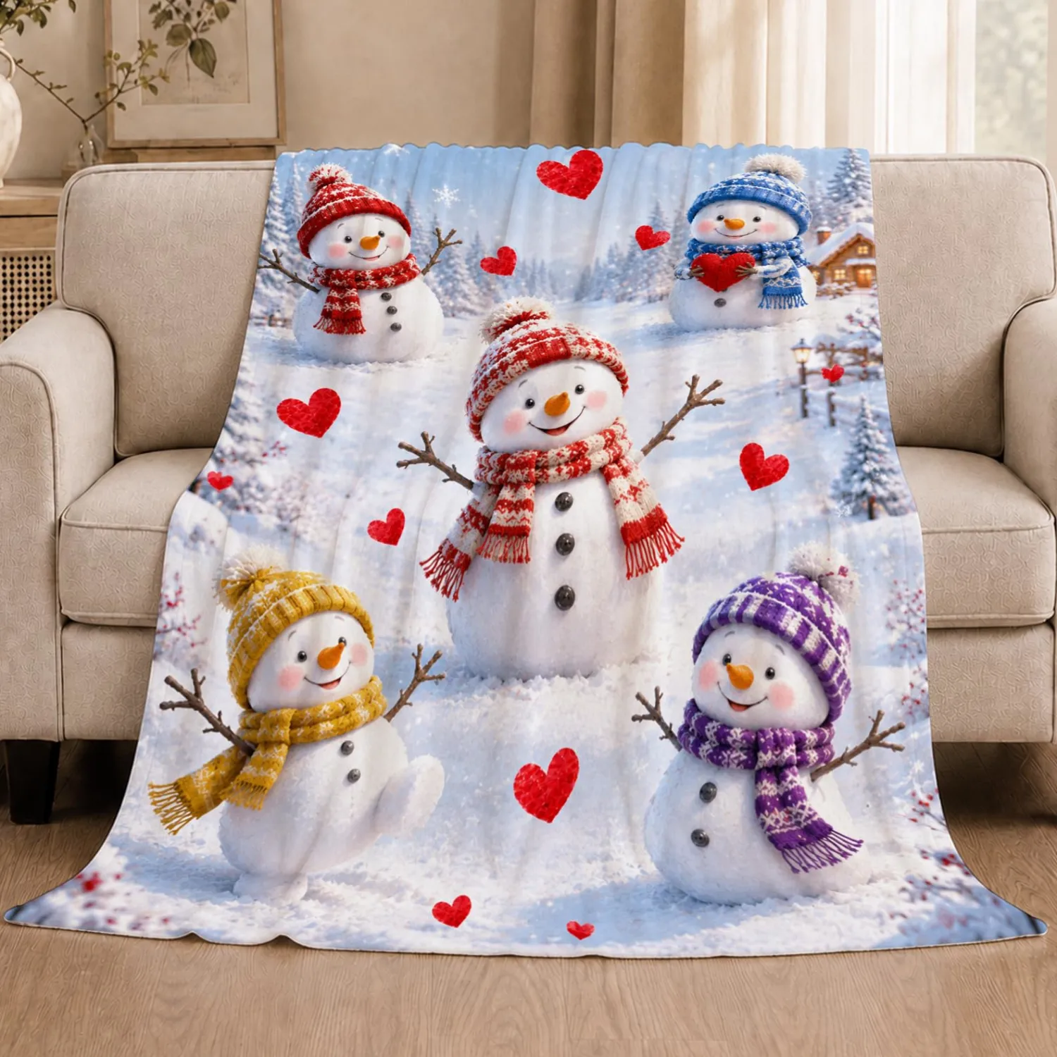 Snowman Blanket Plush Fleece Throw Gifts for Women Girls Kids 50"X60"