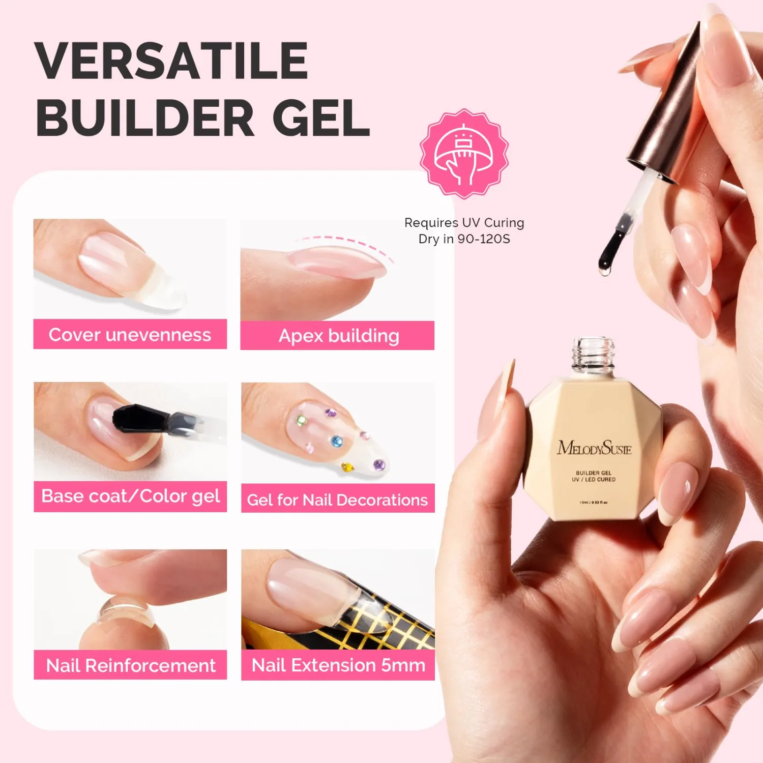 MelodySusie 15ML Builder Gel for Nails, 7 in 1 Clear Bulider Nail Gel