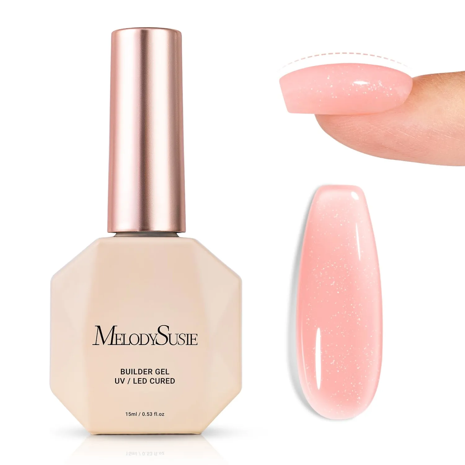 MelodySusie Pink Glitter Builder Nail Base Gel for Nails Thickening, Soak Off UV Extension Gel, Rhinestone Nail Glue for Nail Art Design Salon DIY Manicure at Home Gift for Women-459