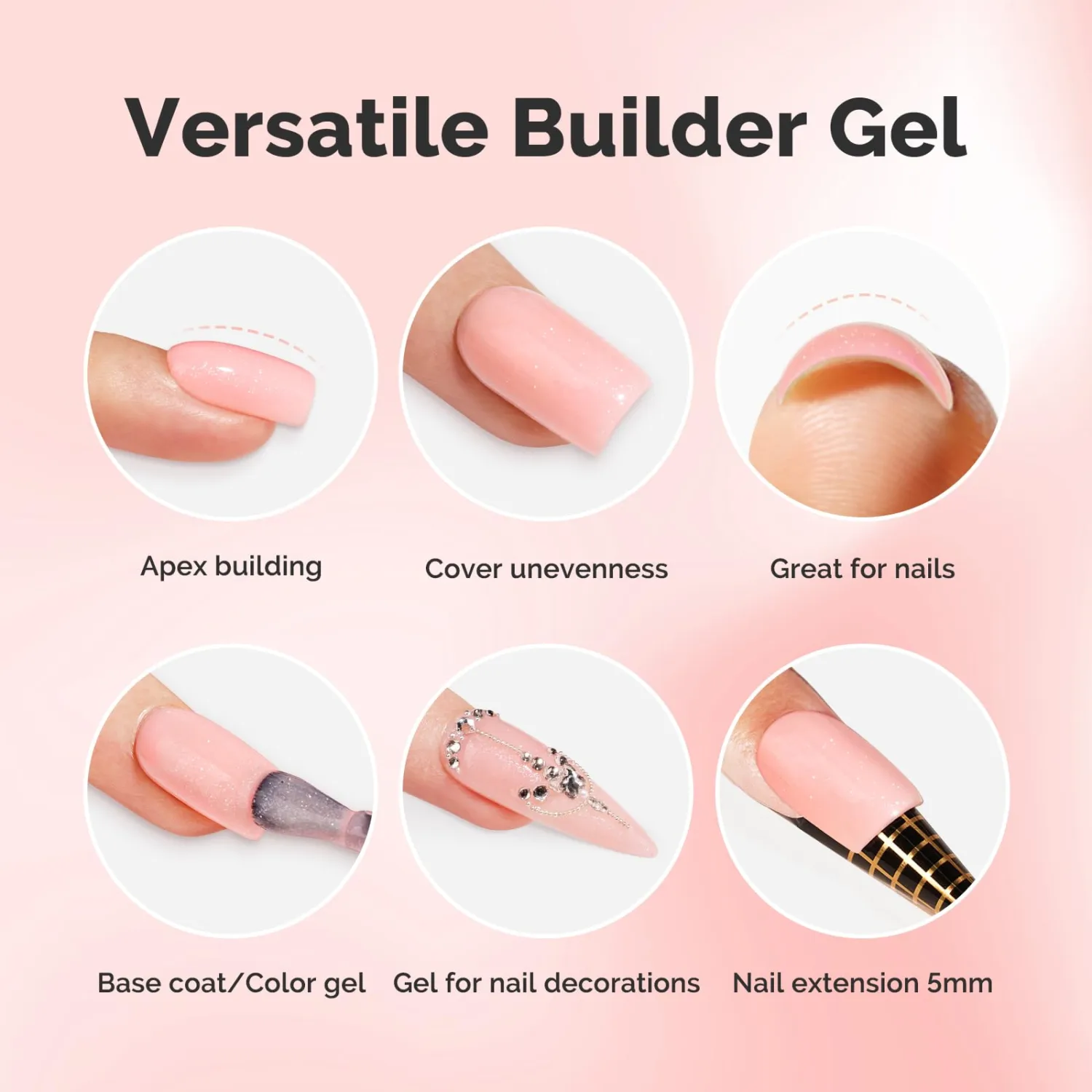 MelodySusie Pink Glitter Builder Nail Base Gel for Nails Thickening, Soak Off UV Extension Gel, Rhinestone Nail Glue for Nail Art Design Salon DIY Manicure at Home Gift for Women-459