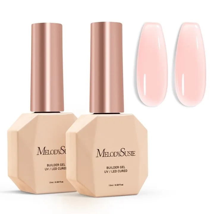 MelodySusie 2PCS 15ML Pink Builder Nail Base Gel for Nails Thickening,Soak Off UV Extension Gel,Rhinestone Glue in a Bottle for Nail Art Design Gift for Women DIY Manicure at Home 012 * 2