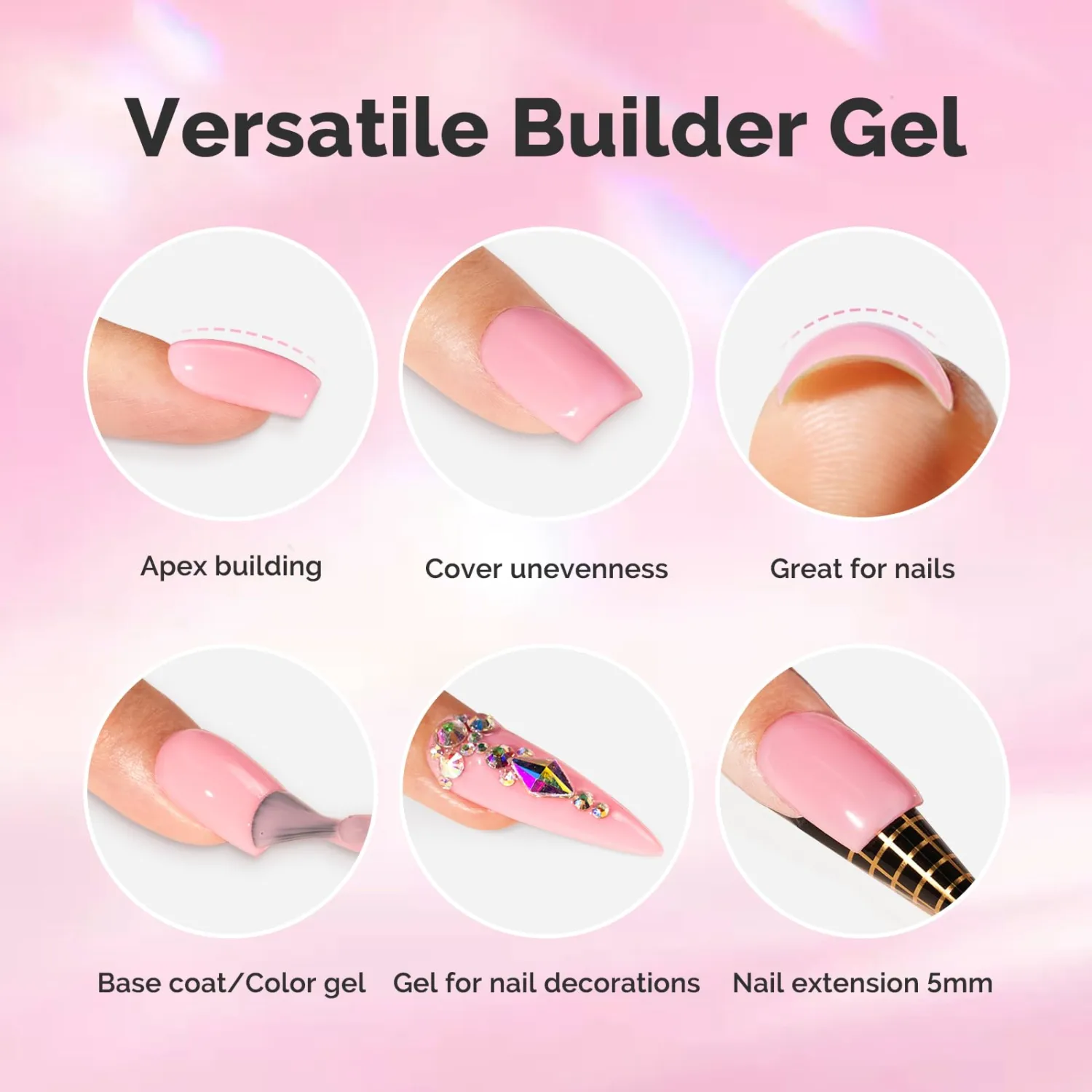 MelodySusie 15ML Rose Pink Builder Gel for Nails, 7 in 1 Bulider Gel-028