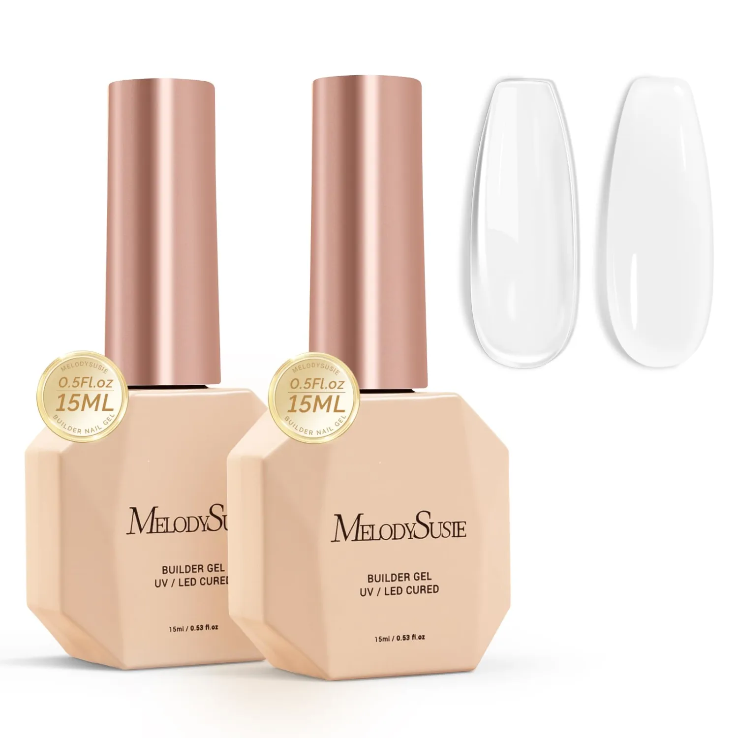 MelodySusie 2PCS 15ML Clear Milky White Builder Nail Base Gel for Nails Thickening,Soak Off UV Extension Gel,Rhinestone Nail Glue in a Bottle for Nail Art Design Gift for Women