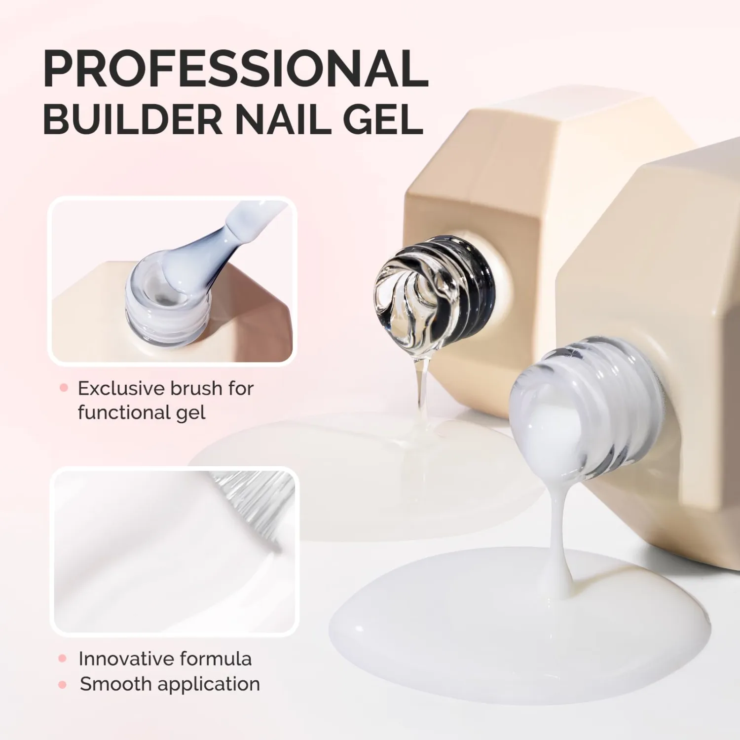 MelodySusie 2PCS 15ML Clear Milky White Builder Nail Base Gel for Nails Thickening,Soak Off UV Extension Gel,Rhinestone Nail Glue in a Bottle for Nail Art Design Gift for Women
