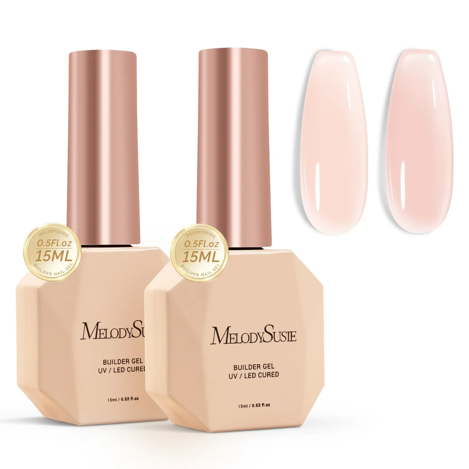 MelodySusie 2PCS 15ML Nude Builder Gel Set for Nails Thickening, Soak Off UV Extension Gel Rhinestone Glue in a Bottle for Nail Art Design Gift for Women DIY Manicure at Home 018+019