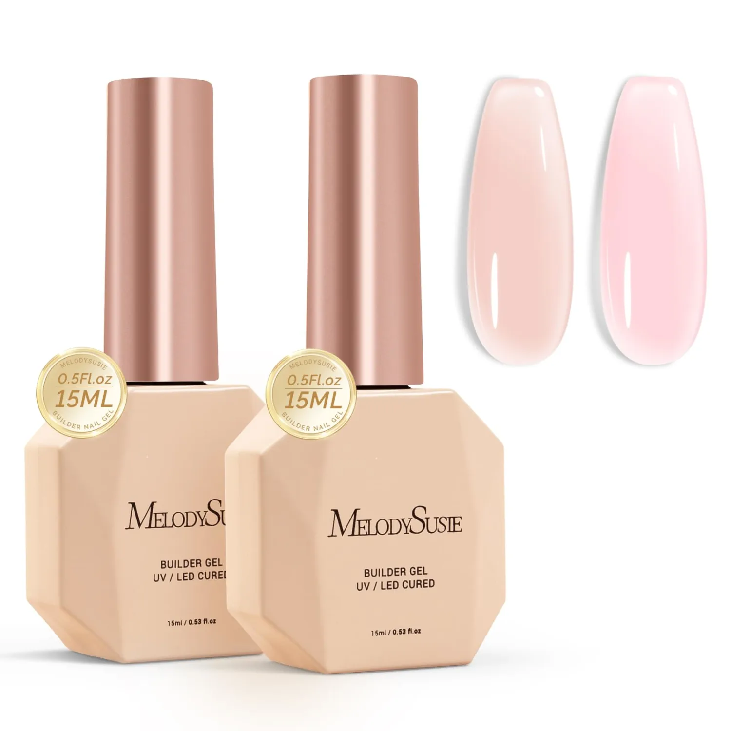 MelodySusie 2PCS 15ML Nude and Pink Builder Gel Set for Nails Thickening, Soak Off UV Extension Gel Rhinestone Glue in a Bottle for Nail Art Design Gift for Women DIY Manicure at Home
