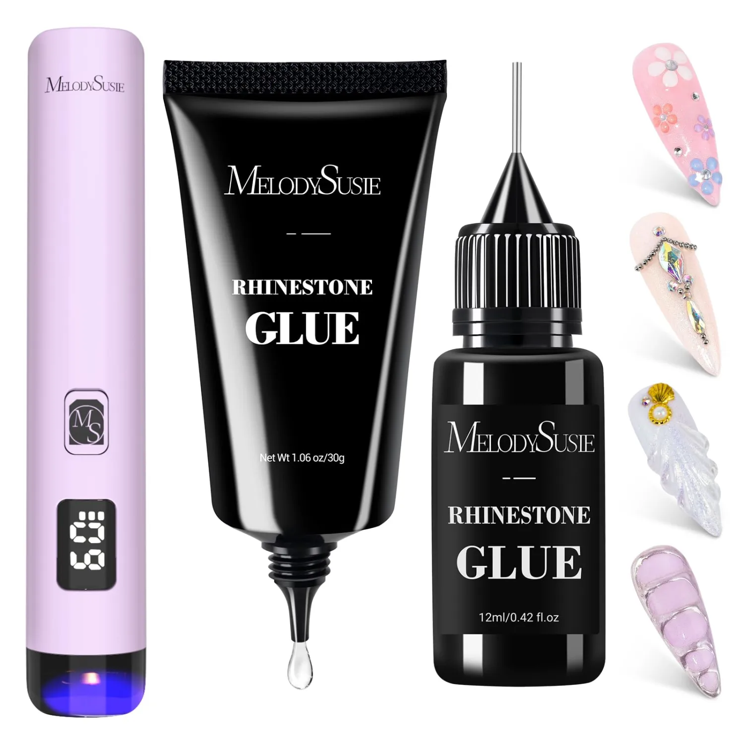 MelodySusie Purple Handheld UV Light for Gel Nails and Rhinestone Glue Kit