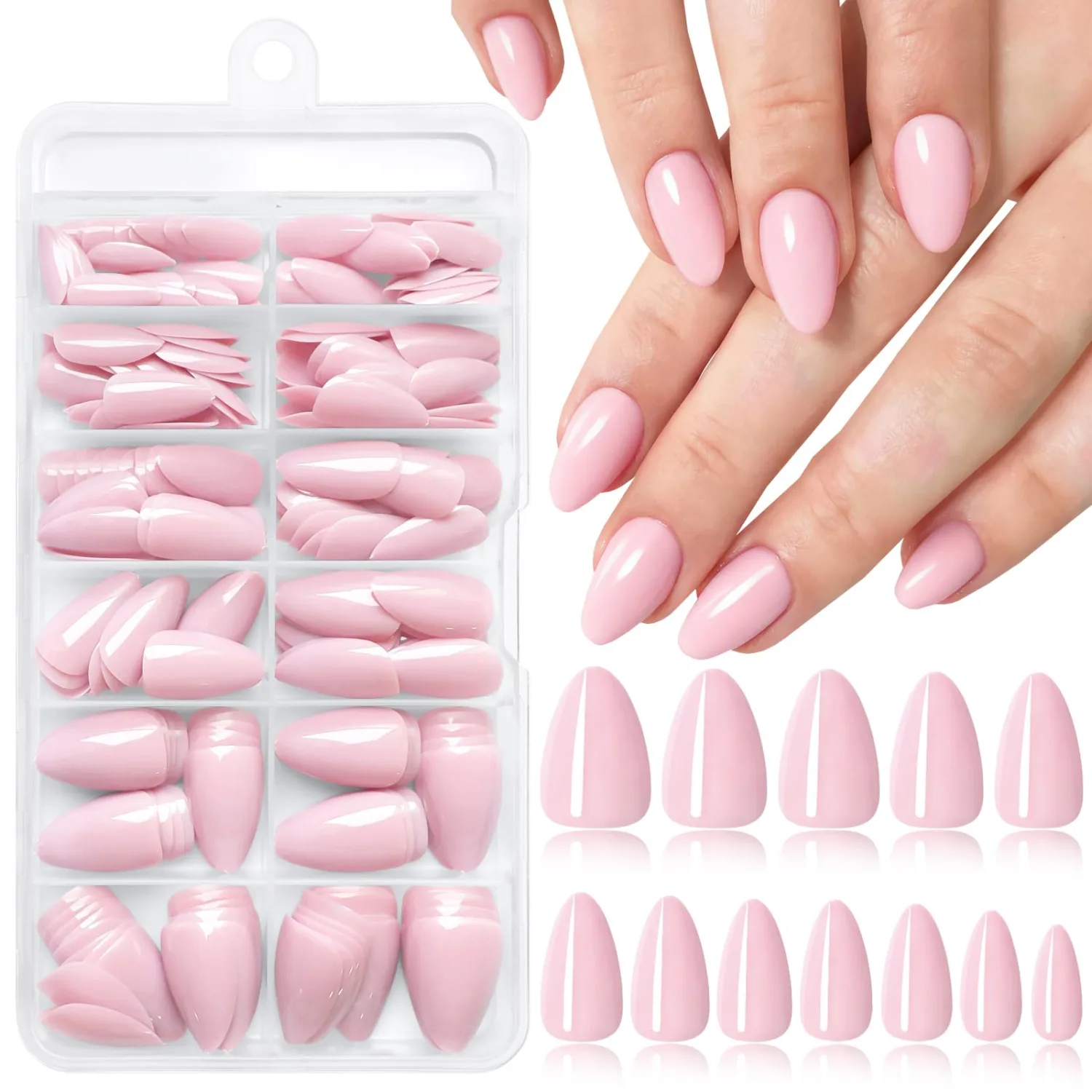 240pc Almond Press on Nails Short Fake Nails-Pink Glue on Nails Press ons