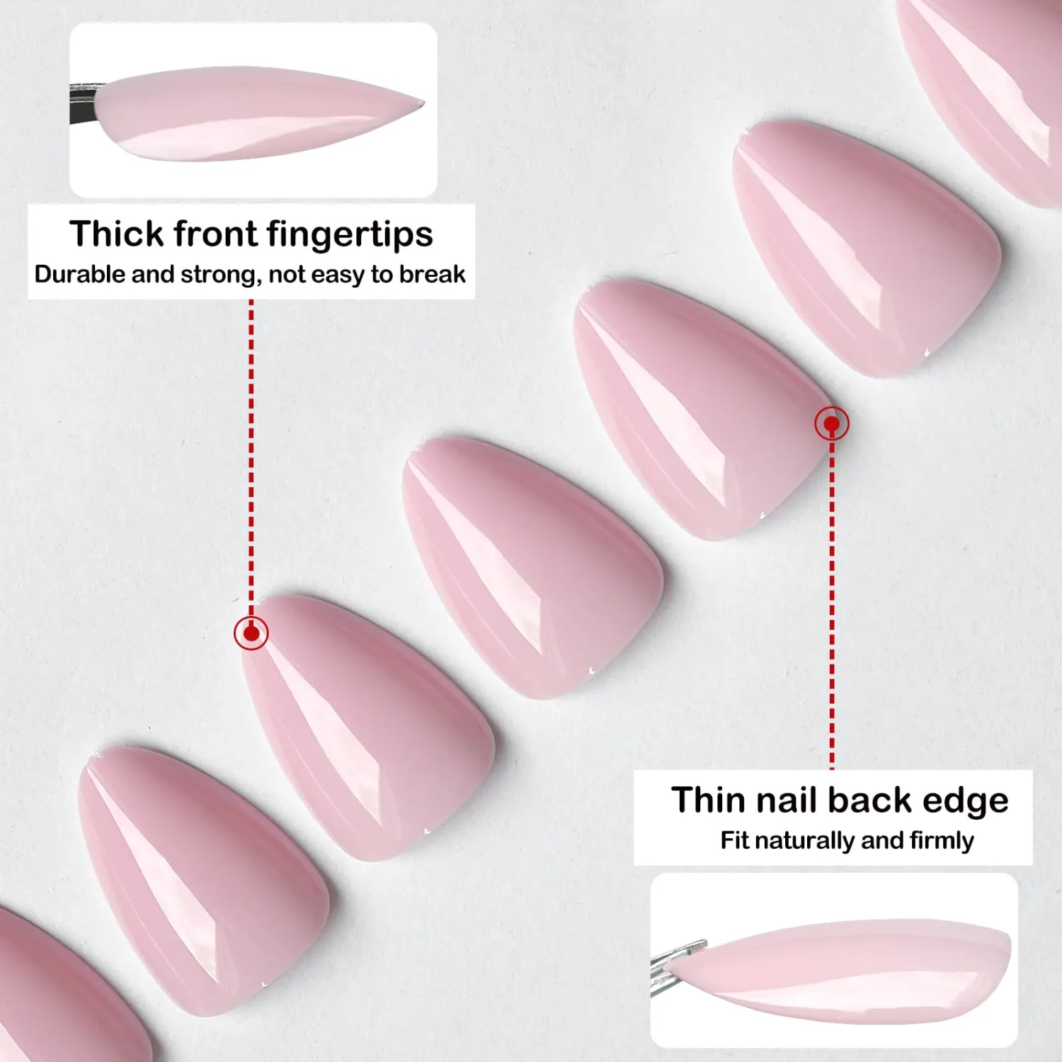 240pc Almond Press on Nails Short Fake Nails-Pink Glue on Nails Press ons