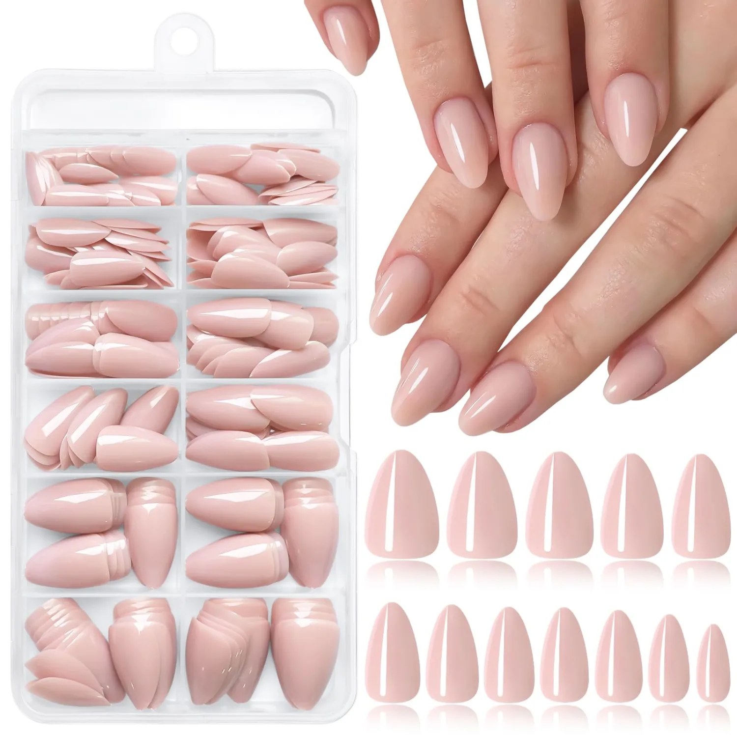 240pc Almond Press on Nails Short Fake Nails-Nude Glue on Nails Press ons